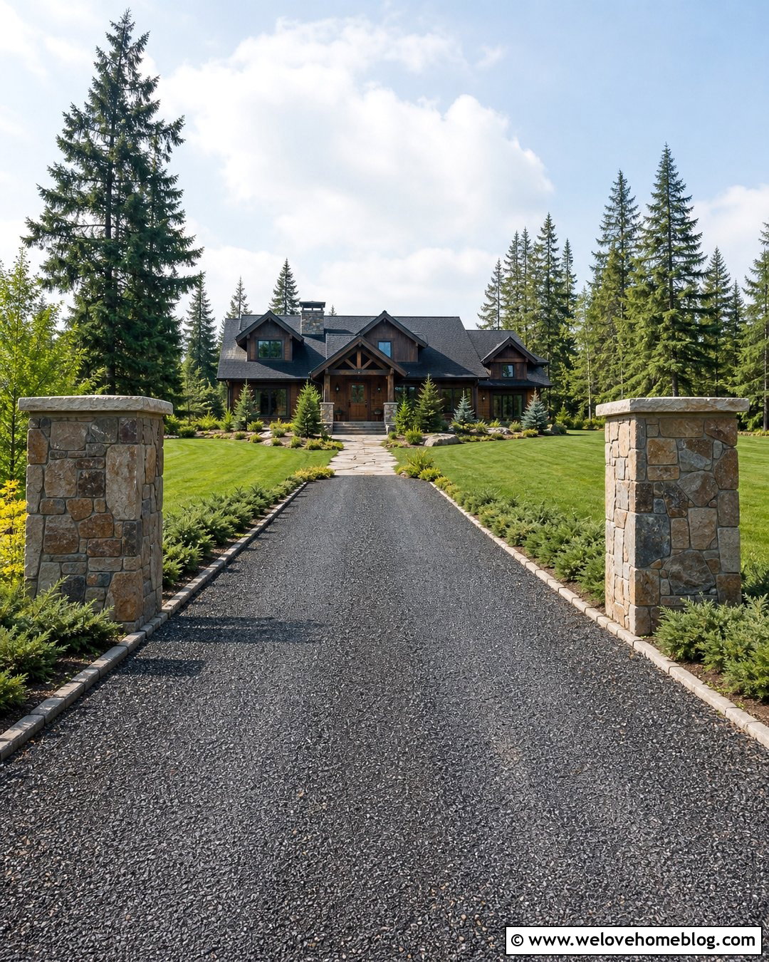 Tar Driveway With Stone Pillars - 25 Tar Driveway Ideas