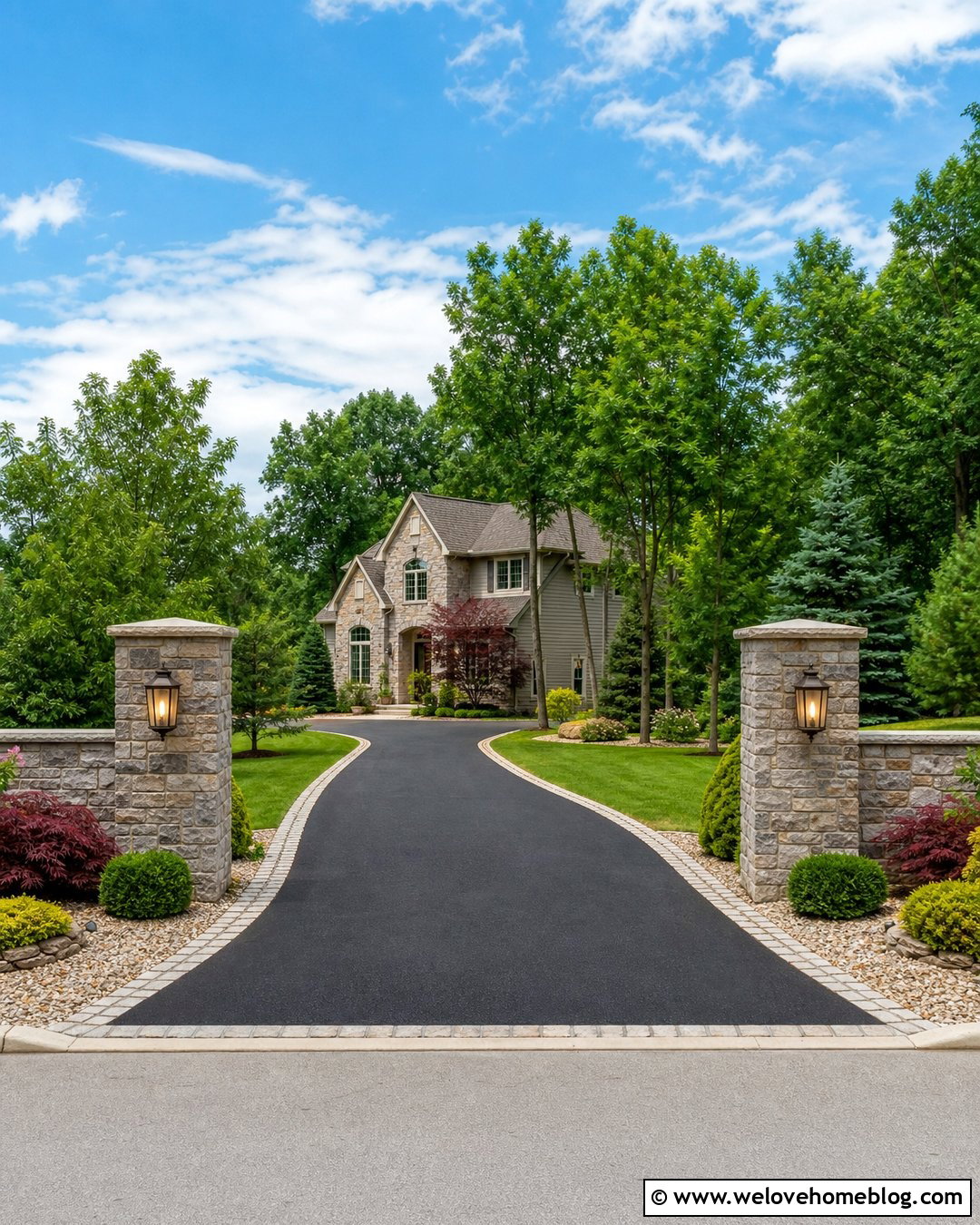 Tarmac And Gravel Driveway With Stone Pillars - 20 Tarmac And Gravel Driveway Ideas