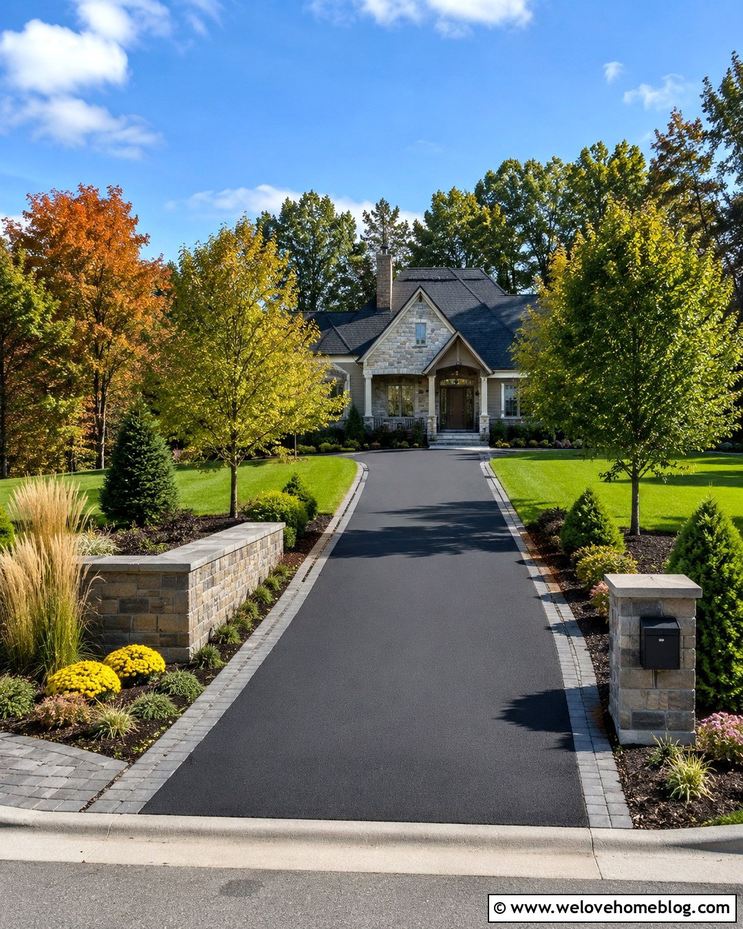 Tarmac Driveway With Address Sign And Planting - 20 Tarmac Driveway Curb Appeal Ideas
