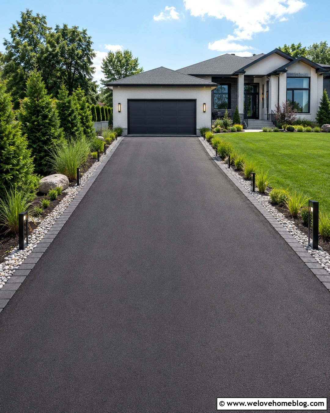 Tarmac Driveway With Low Landscape Lighting - 20 Tarmac Driveway Curb Appeal Ideas