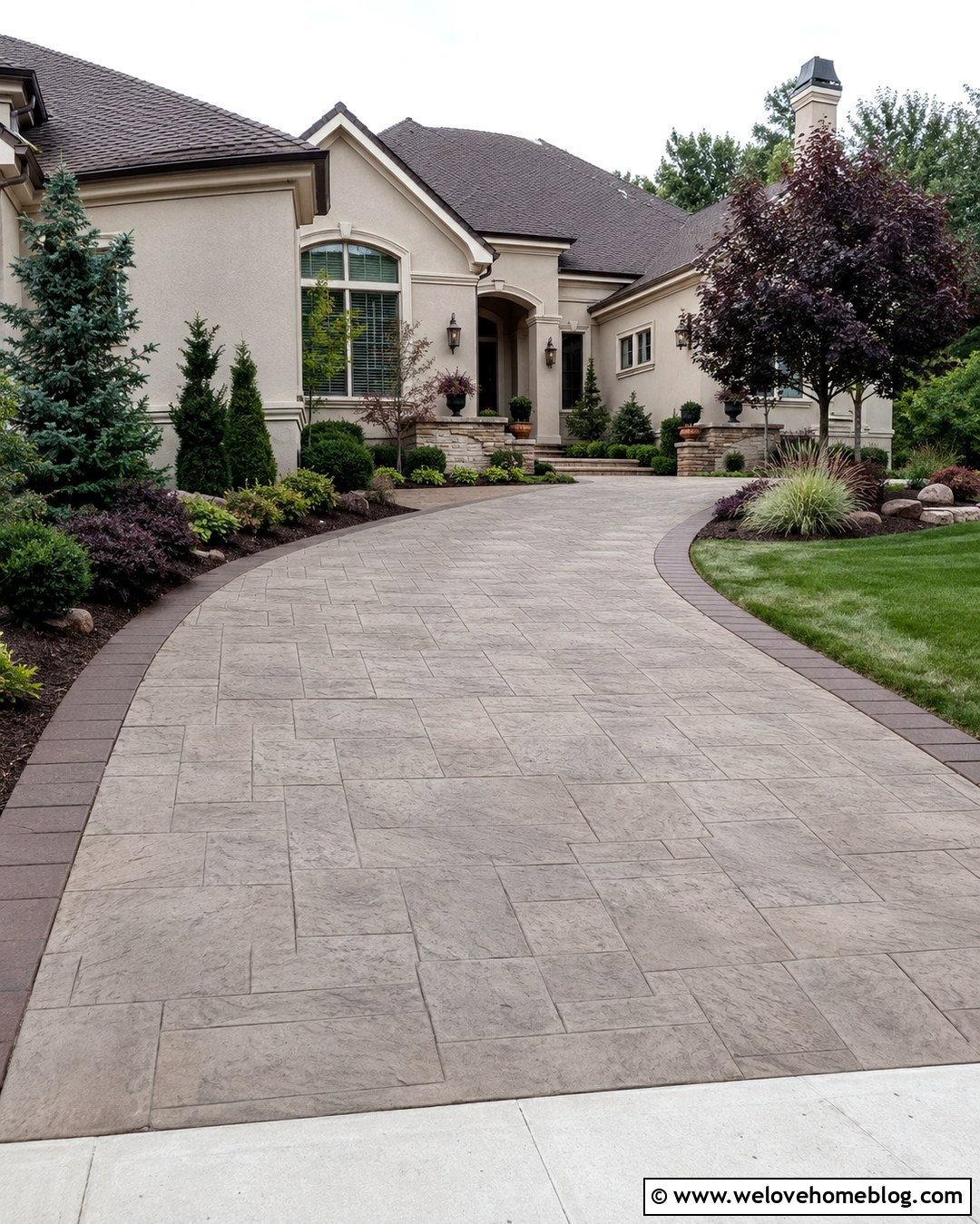 Taupe Stamped Concrete Driveway - 20 Choosing Driveway Colors Ideas