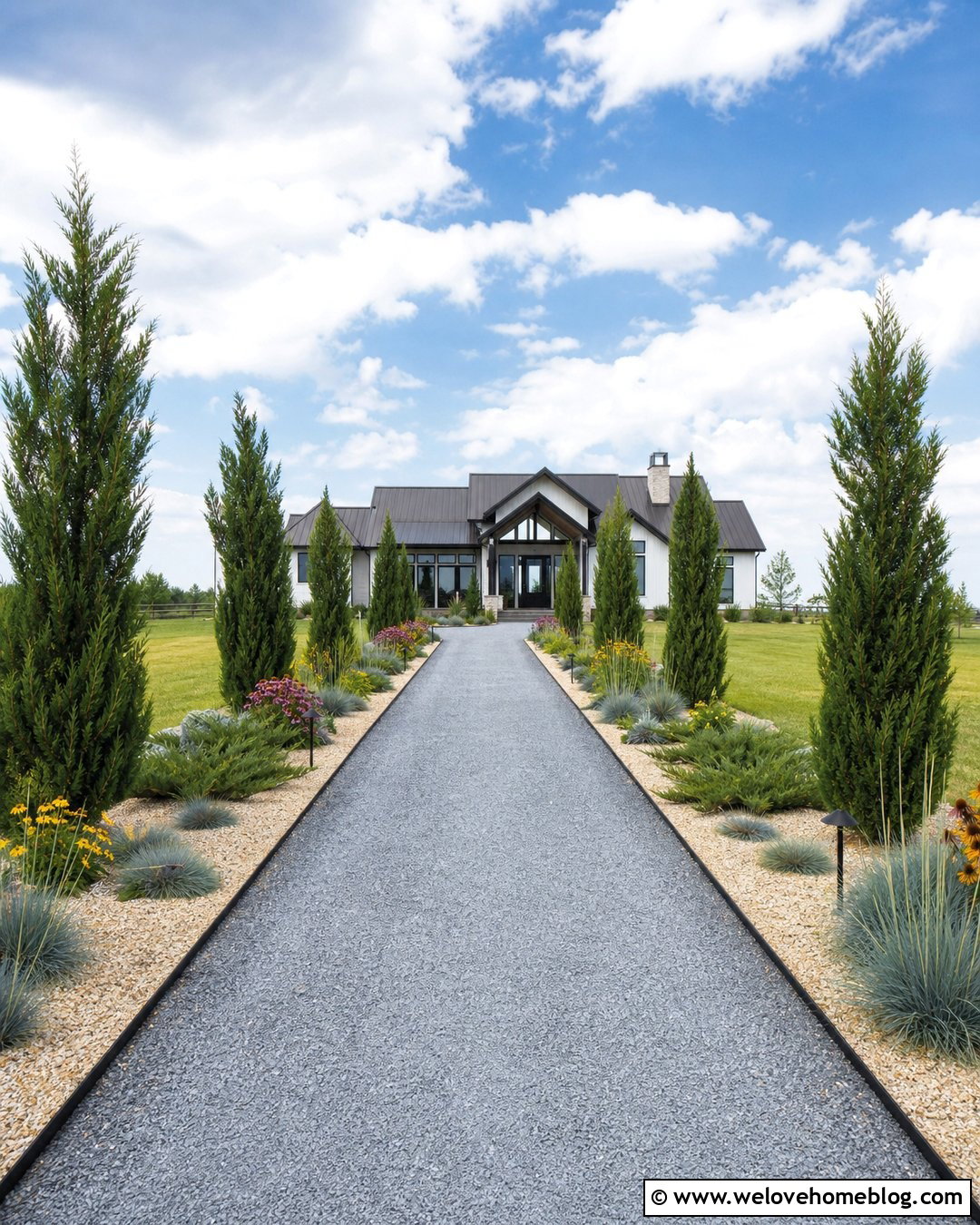 Taylor Juniper Trees Along A Narrow Gravel Driveway - 25 best trees to line a long driveway ideas