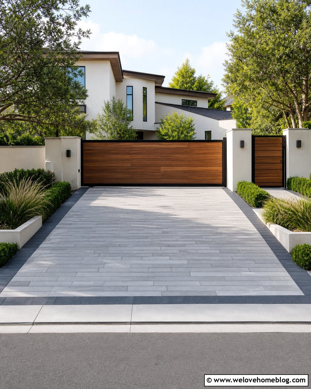 Teak Wood Driveway Gate With Pavers - 35 Wood Gates Driveway Ideas