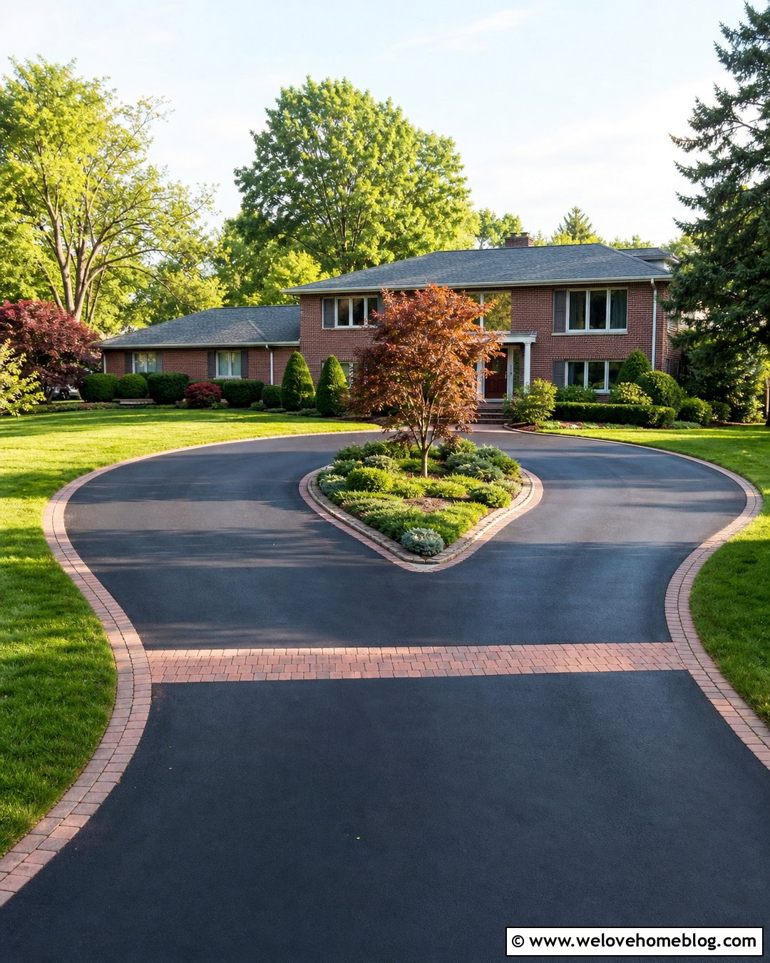 Teardrop Circular Driveway With Small Garden Island - 45 Circular Driveway Ideas