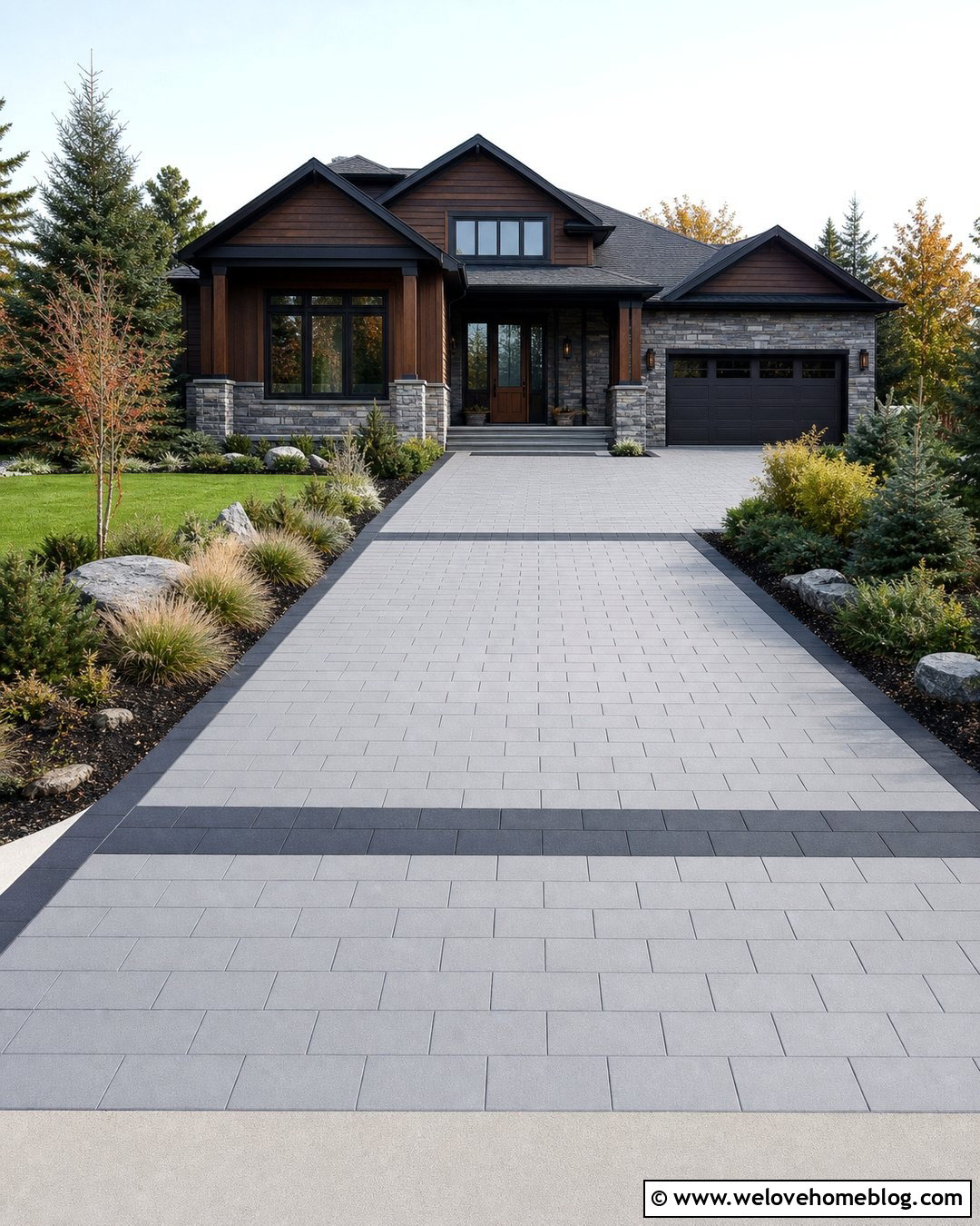 Techo Bloc Linea Driveway With Paver Ribbons - 20 Techo Bloc Driveway Pavers Ideas