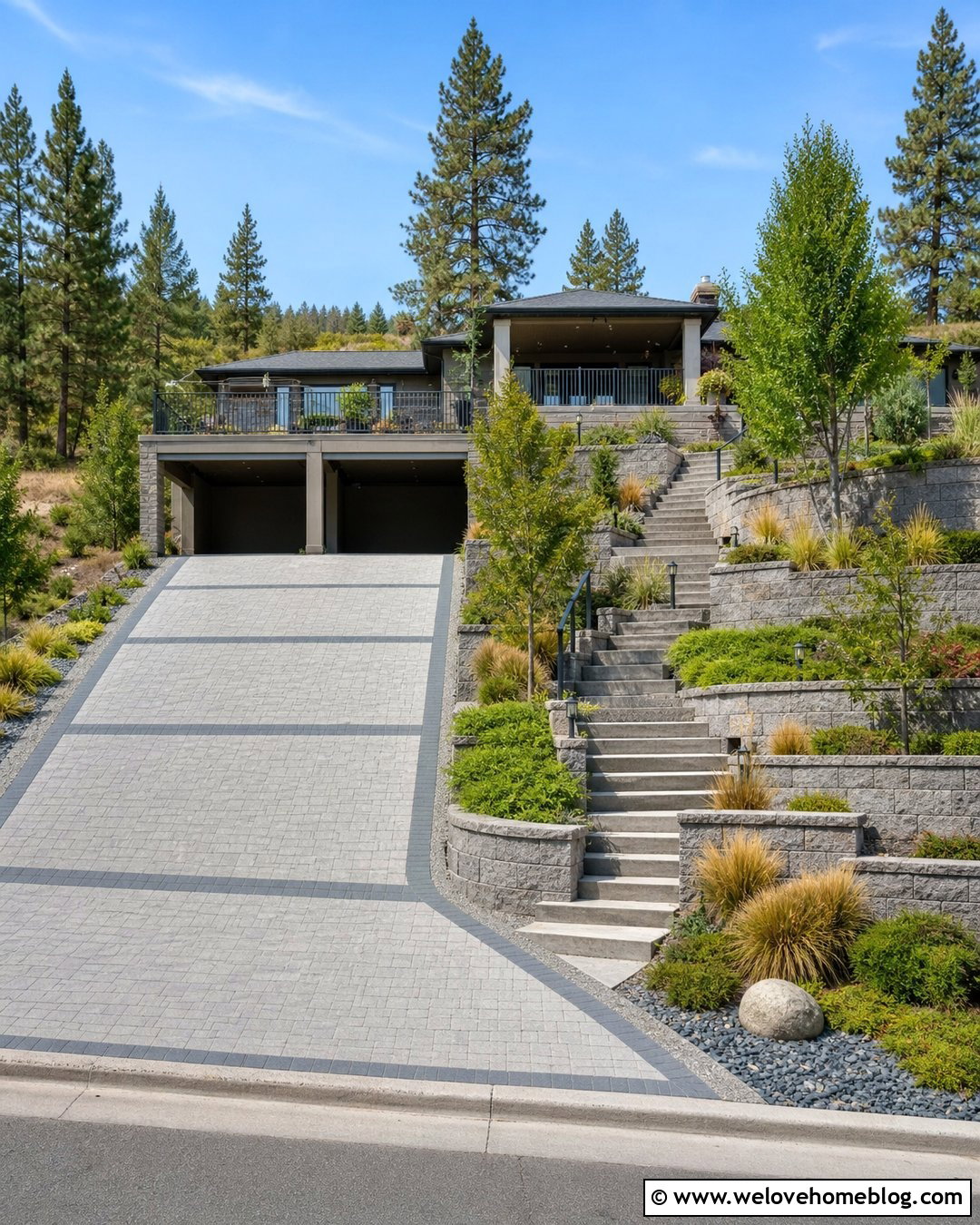 Terraced Sloped Driveway With Double Carport - 20 carport sloped driveway ideas