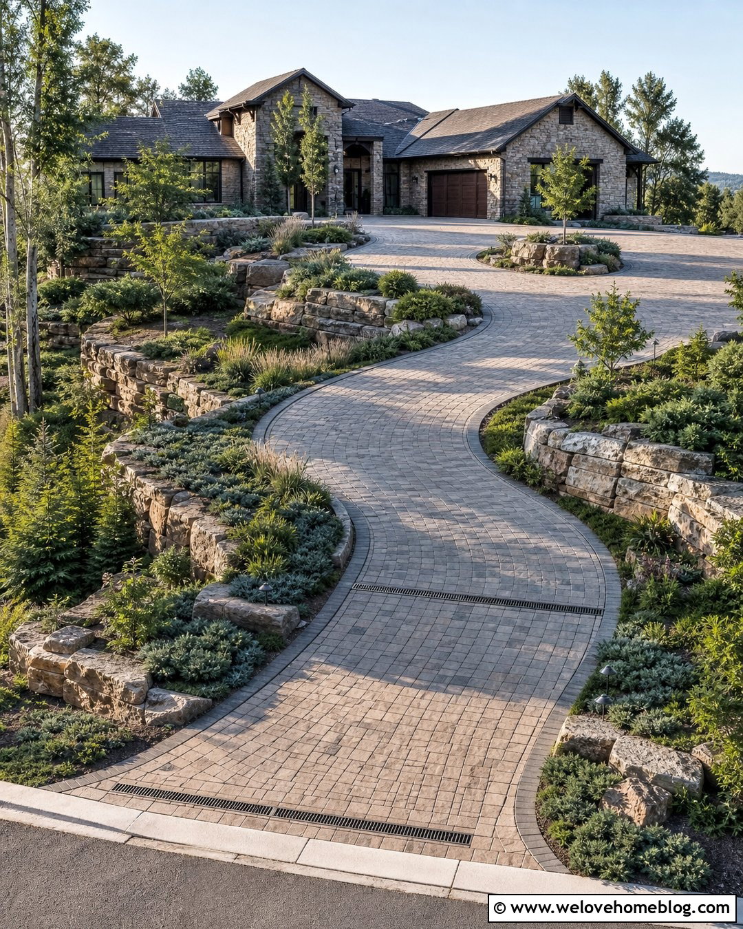 Terraced Spiral Driveway With Retaining Walls - 20 Spiral Driveway Ideas