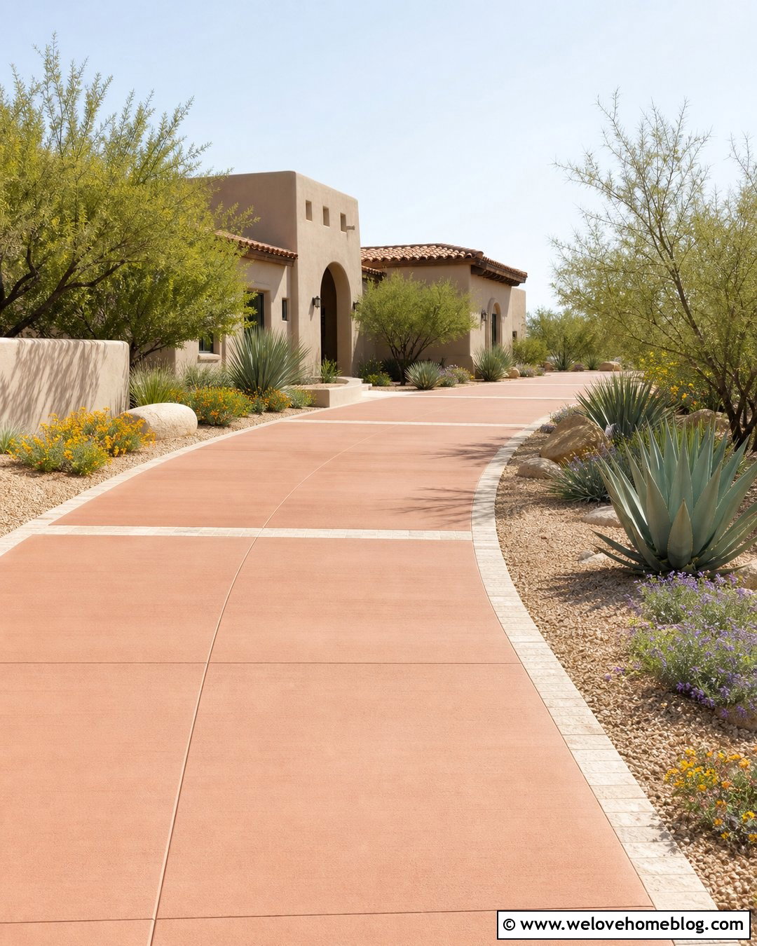 Terracotta Colored Concrete Driveway - 35 concrete driveways ideas