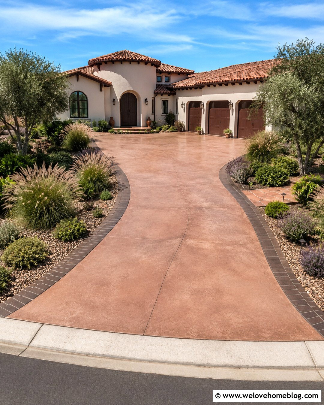 Terracotta Driveway Paint With Spanish House Exterior - 20 Driveway Paint Colors Ideas