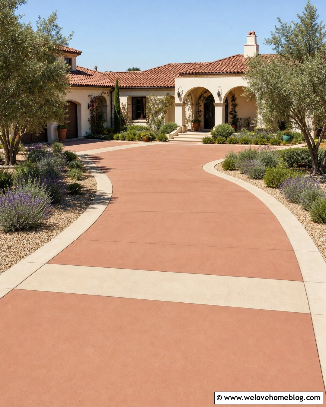 Terracotta Painted Concrete Driveway With Cream Border - 25 painted driveways concrete ideas