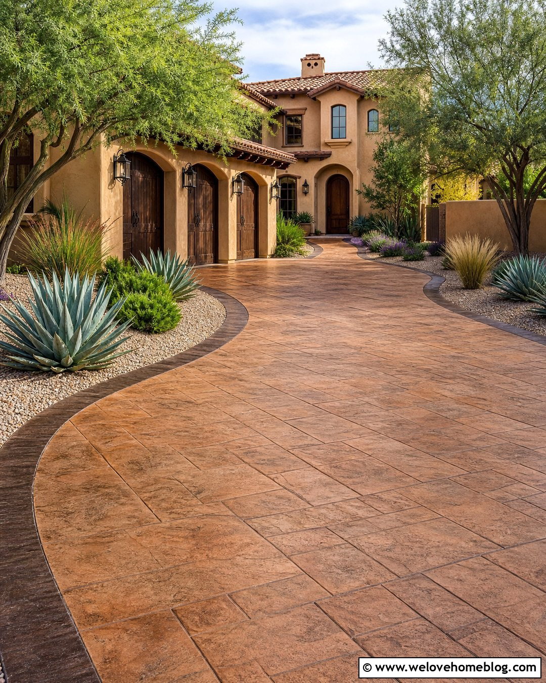 Terracotta Stamped Concrete Driveway - 35 Stamped Concrete Driveway Ideas