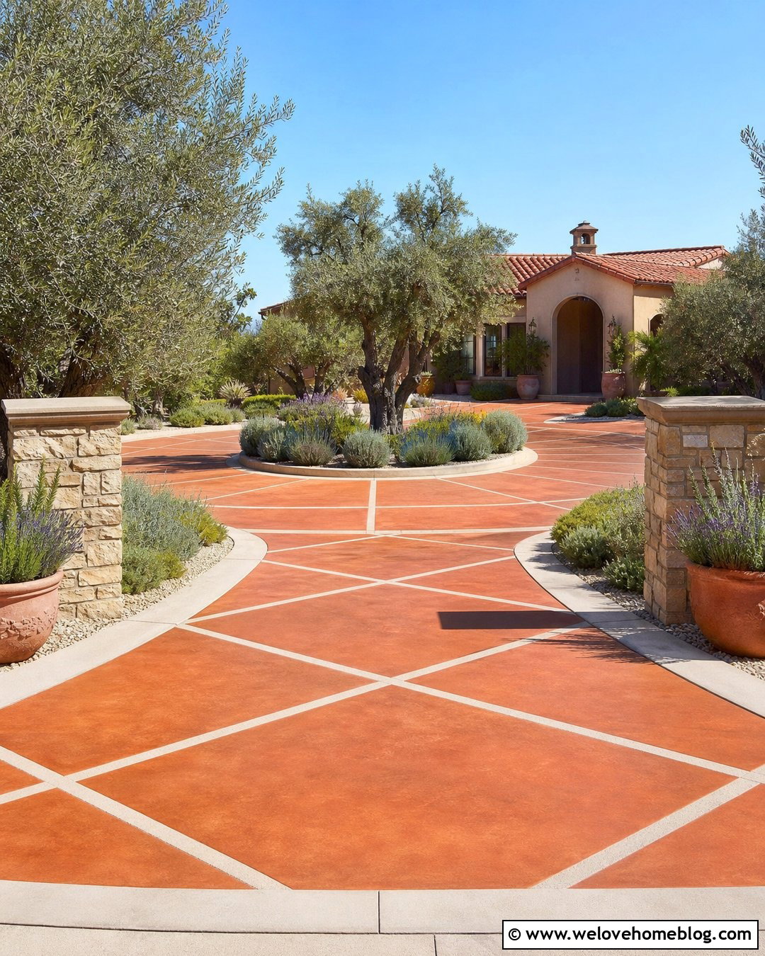Terracotta Tile Painted Driveway - 30 Painted Driveway Ideas
