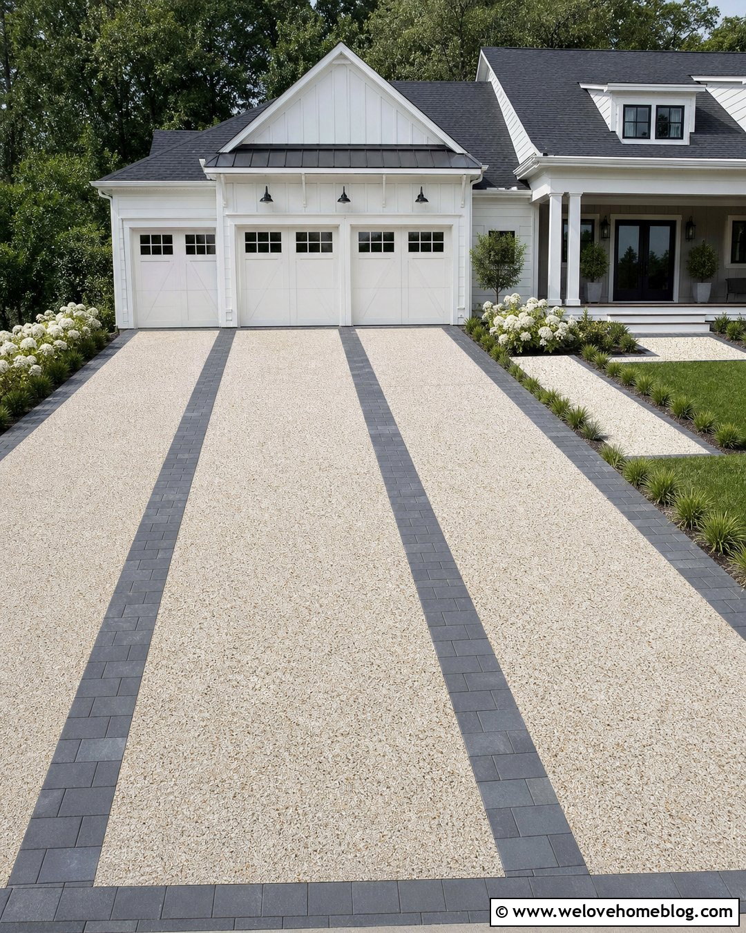 Terrazzo Driveway With Paver Parking Bands - 20 Terrazo Driveway Ideas