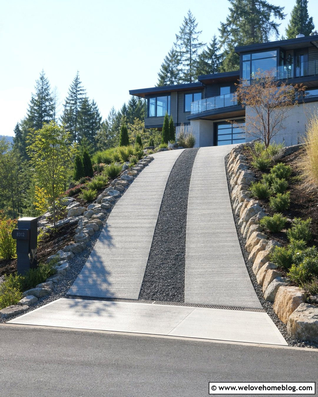 Textured Concrete Track Driveway On A Slope - 20 2 Track Driveway ideas