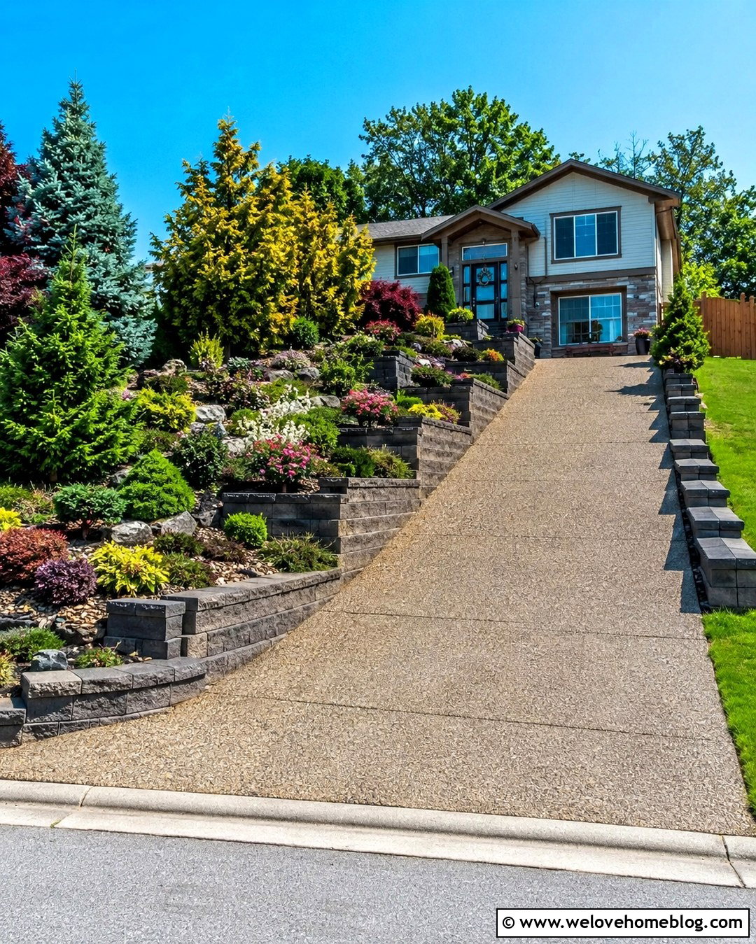 Tiered Garden Sloped Driveway - 20 slope driveway landscaping ideas