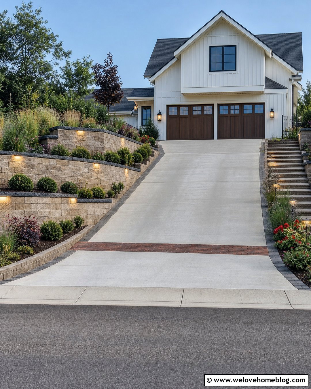 Tiered Retaining Walls For A Steep Garage Driveway - 20 Retaining Wall Driveway Garage Ideas