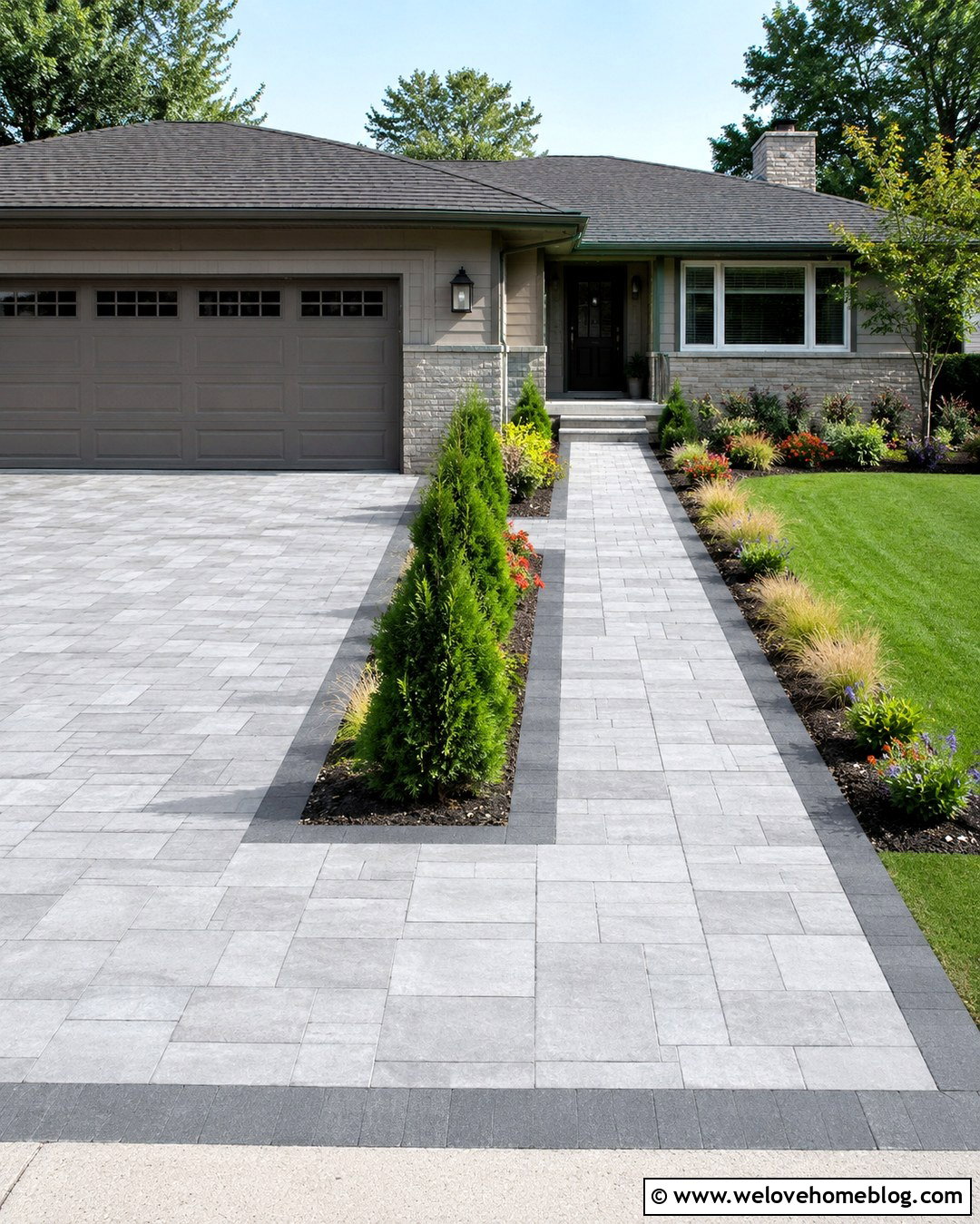 Tiled Driveway With Matching Walkway - 20 Tiled Driveway Ideas