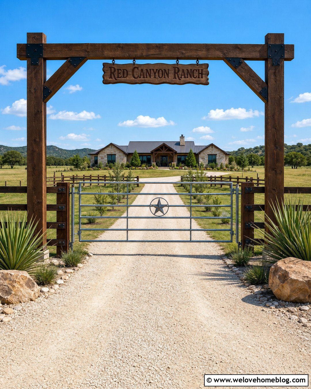 Timber Arch Rustic Driveway Sign With Ranch Gate - 20 Rustic Driveway Signs Ideas