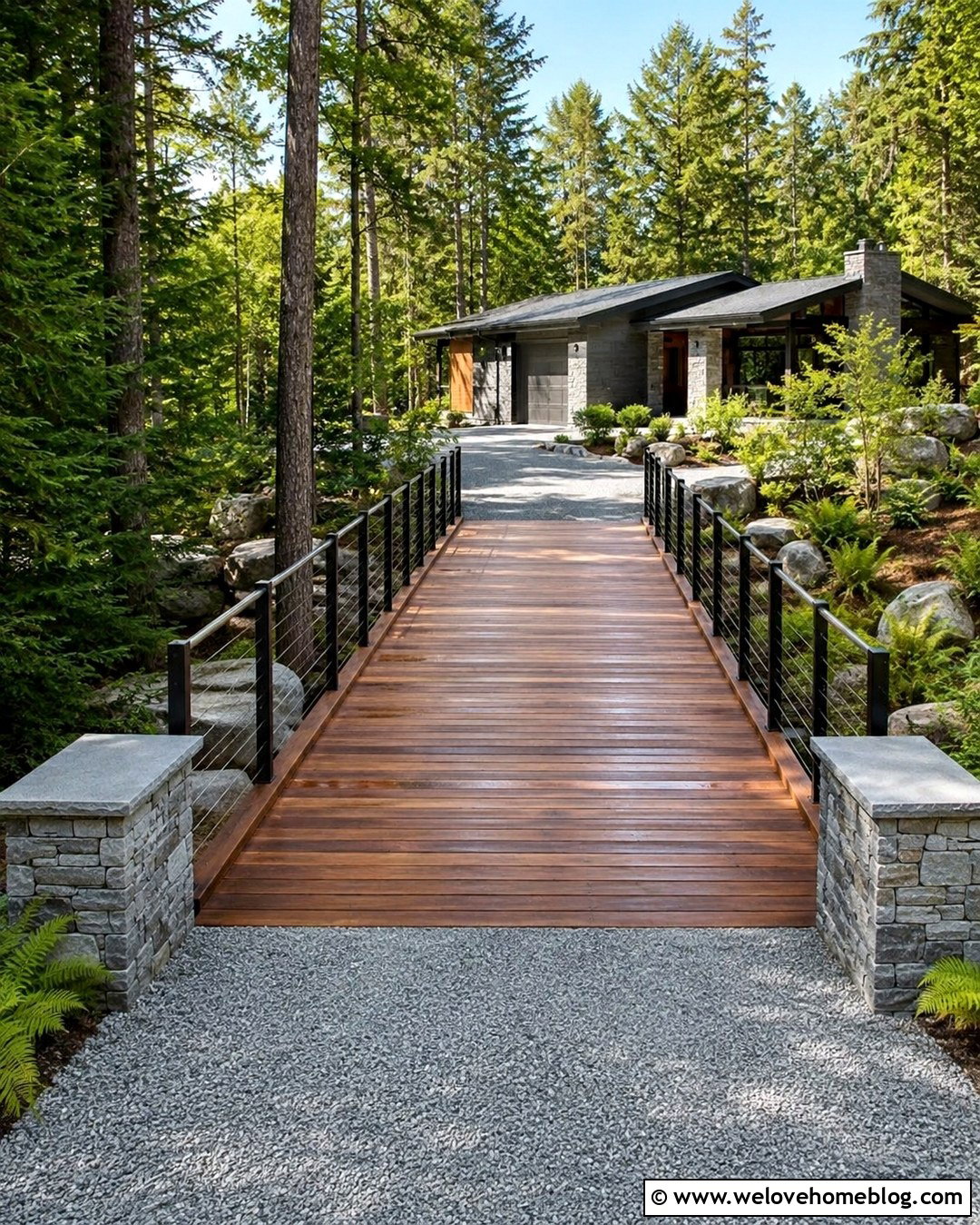 Timber Driveway Bridge With Log Railings - 20 Driveway Bridge Plans Ideas