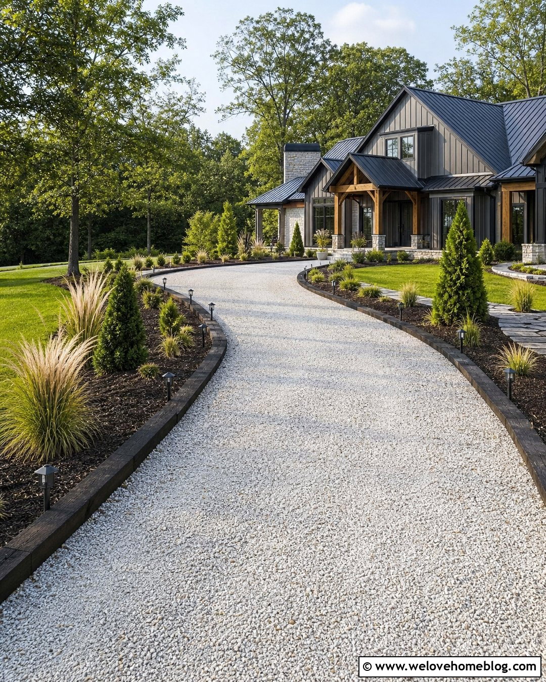 Timber Driveway Edging With Solar Lighting - 20 timber driveway edging ideas