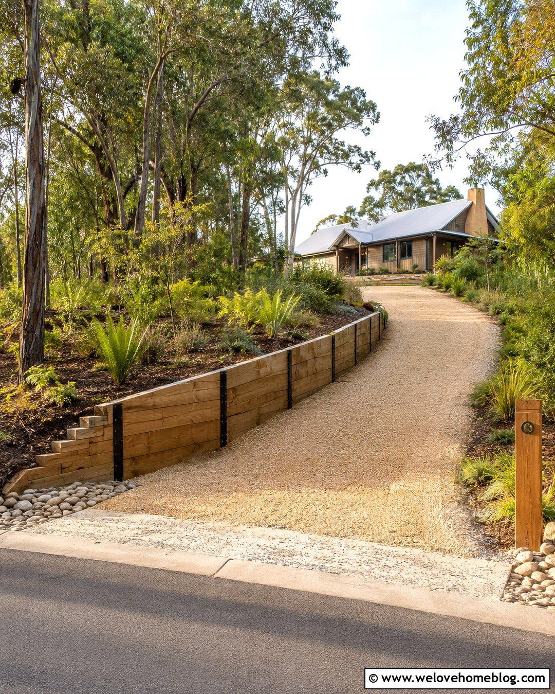 Timber Driveway Retaining Wall - 20 Driveway Wall Project Ideas