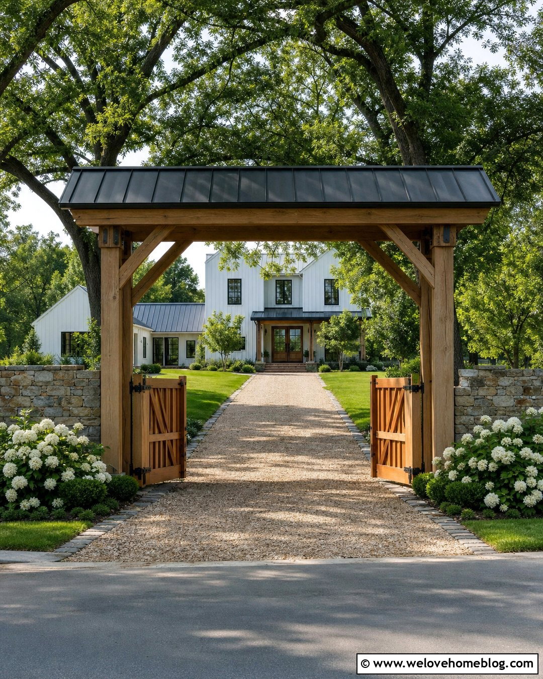 Timber Farm Driveway Entrance With Covered Gateway - 35 driveways farm entrance ideas