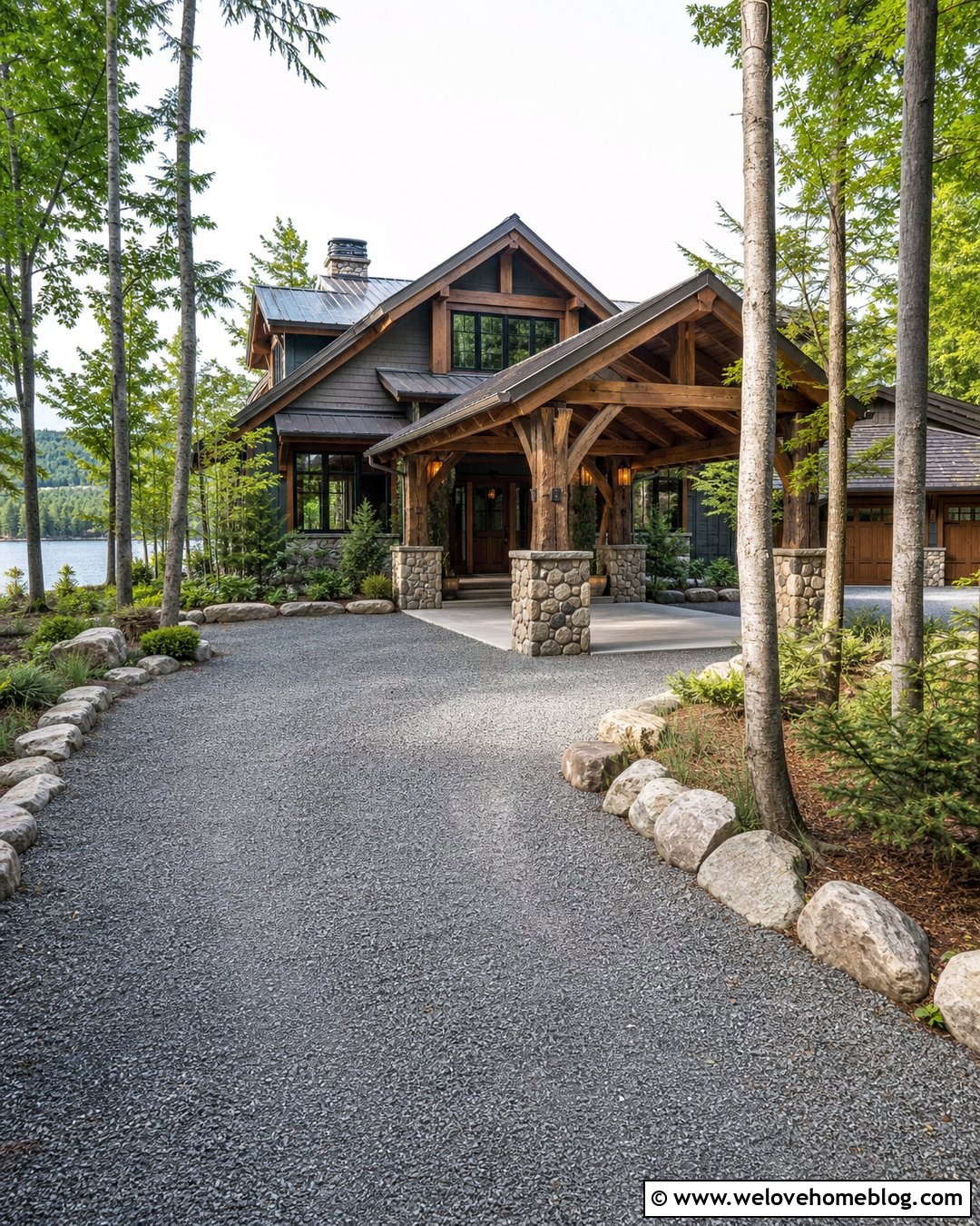Timber Frame Porte Cochere Driveway