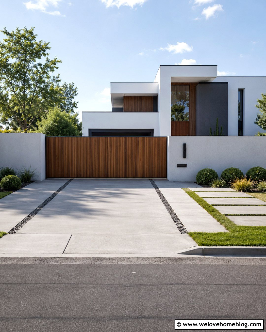Timber Gate With Modern House - 20 Timber Gates Driveway Ideas