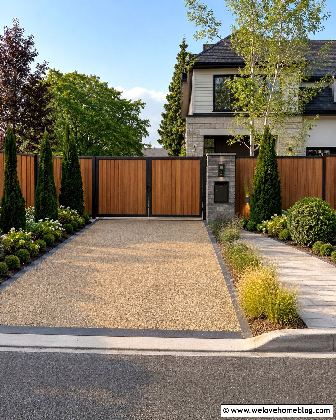 Timber Privacy Gate With Resin Driveway - 20 Timber Gates Driveway Ideas
