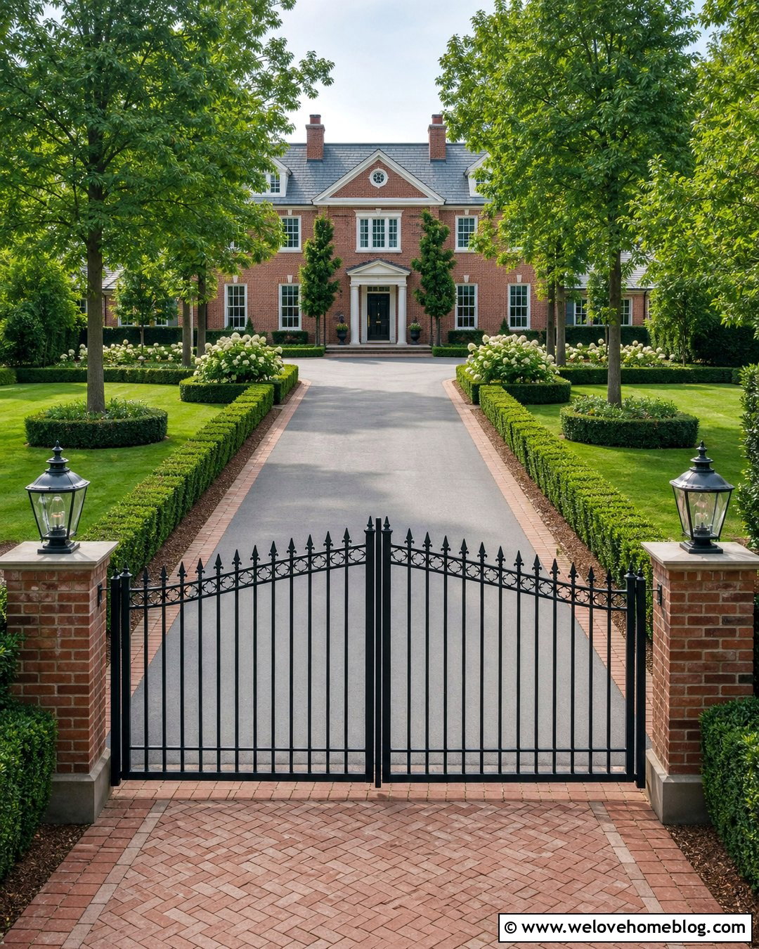 Traditional Gated Driveway Entrance With Formal Hedges - 25 gated driveway entrance landscaping ideas