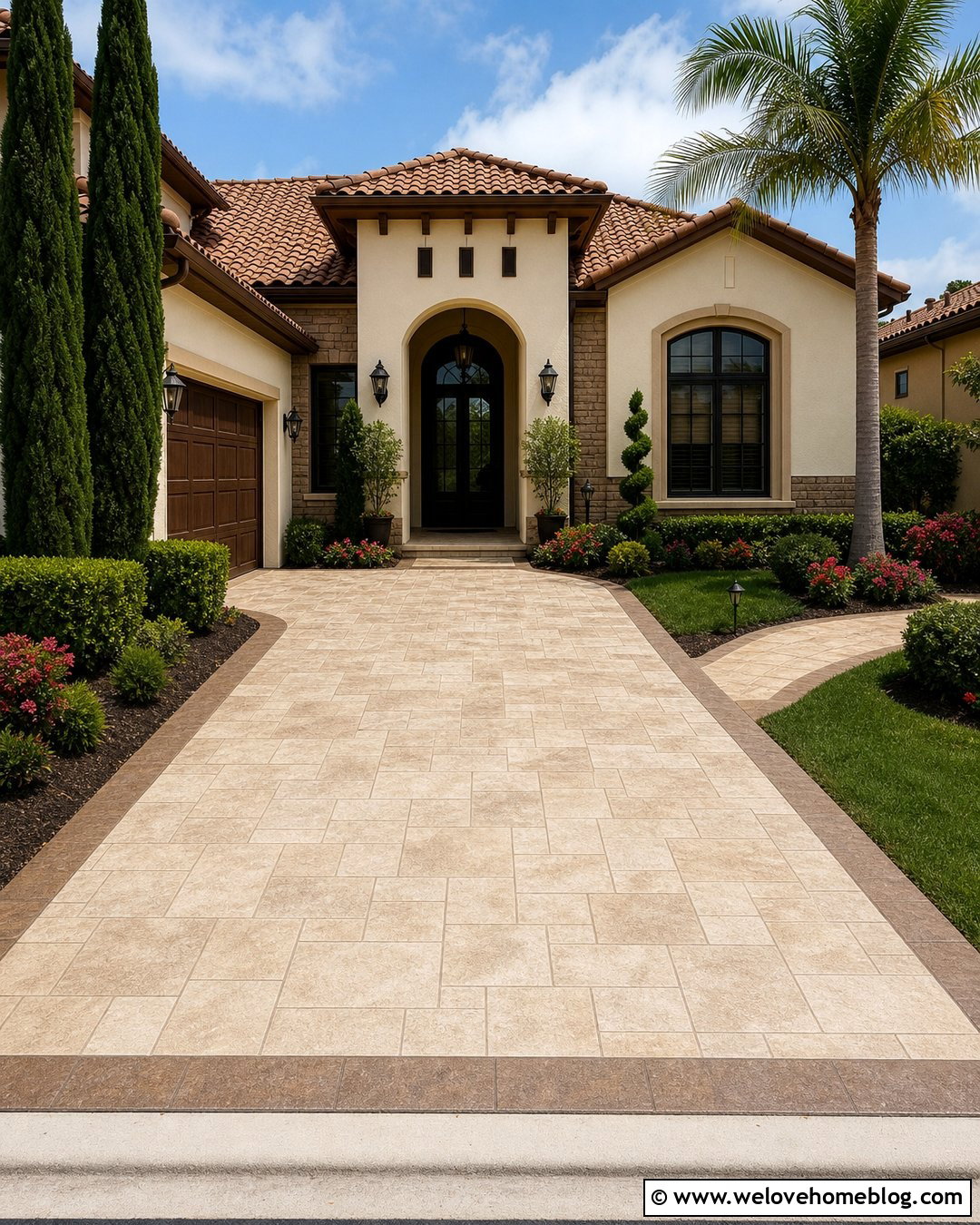 Travertine Pattern Concrete Driveway - 30 Concrete Driveway Resurfacing Ideas