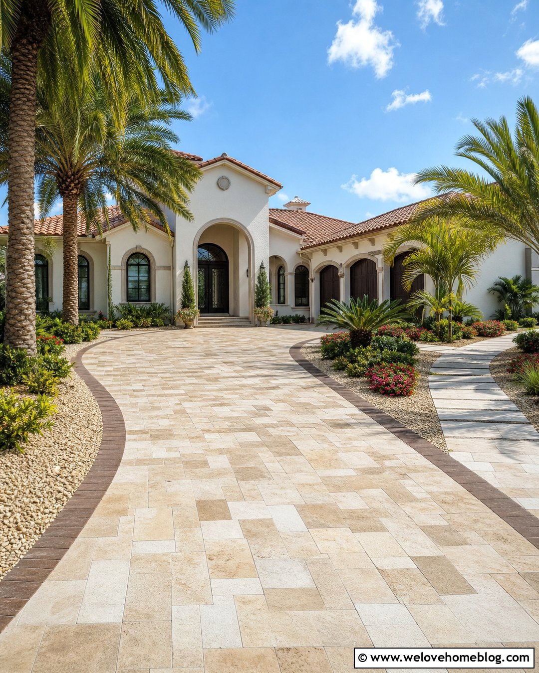 Travertine Paver Driveway With Palm Landscaping - 40 driveway paving ideas