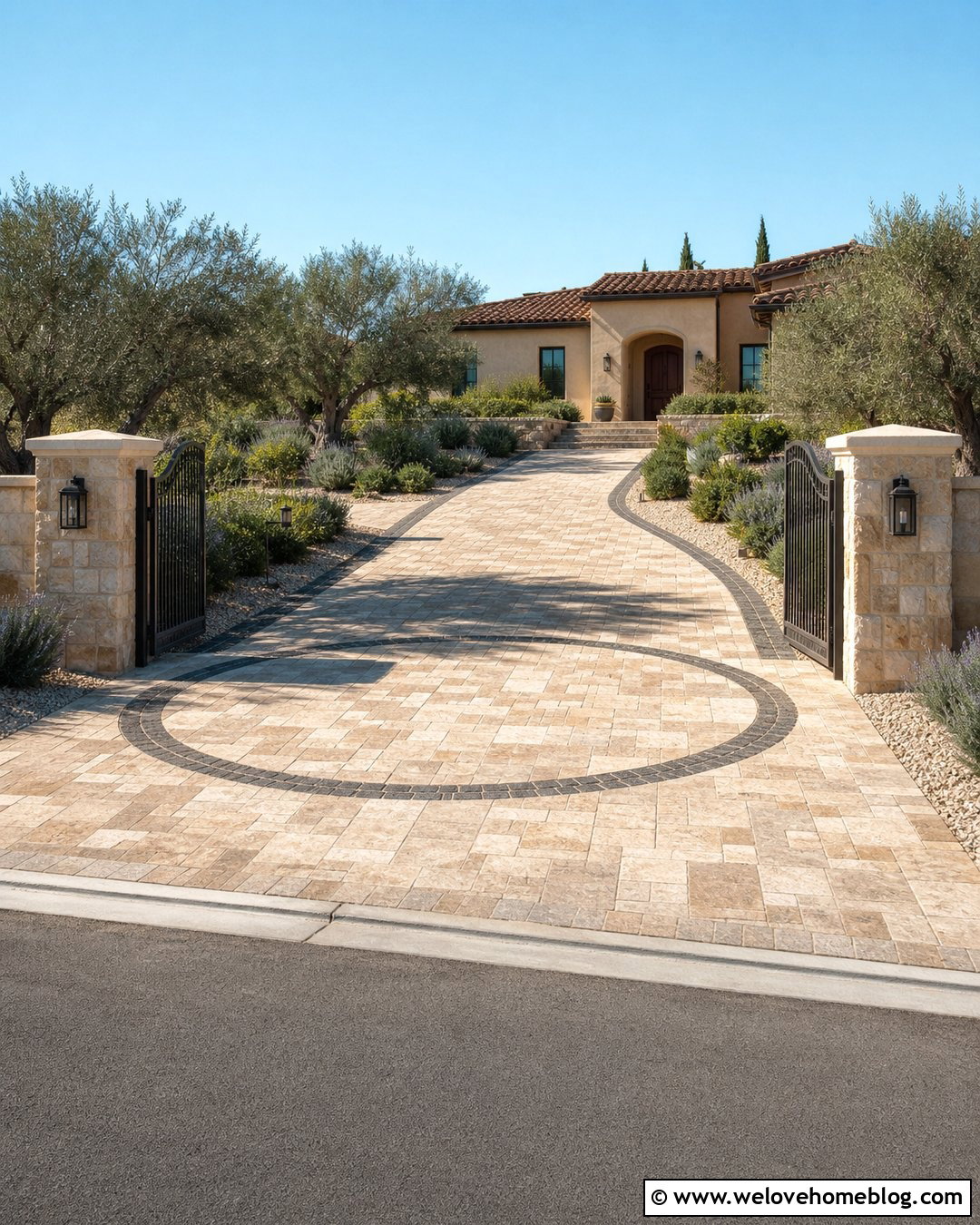 Travertine Paver Luxury Driveway - 45 Luxury Driveway Ideas