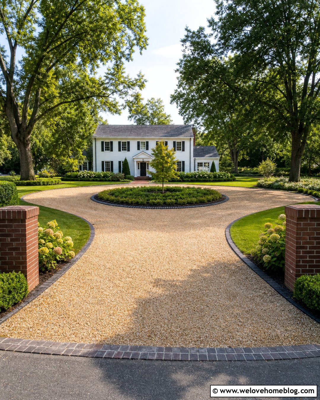 Tree Lined Circular Gravel Driveway - 40 Tree Lined Driveway Ideas