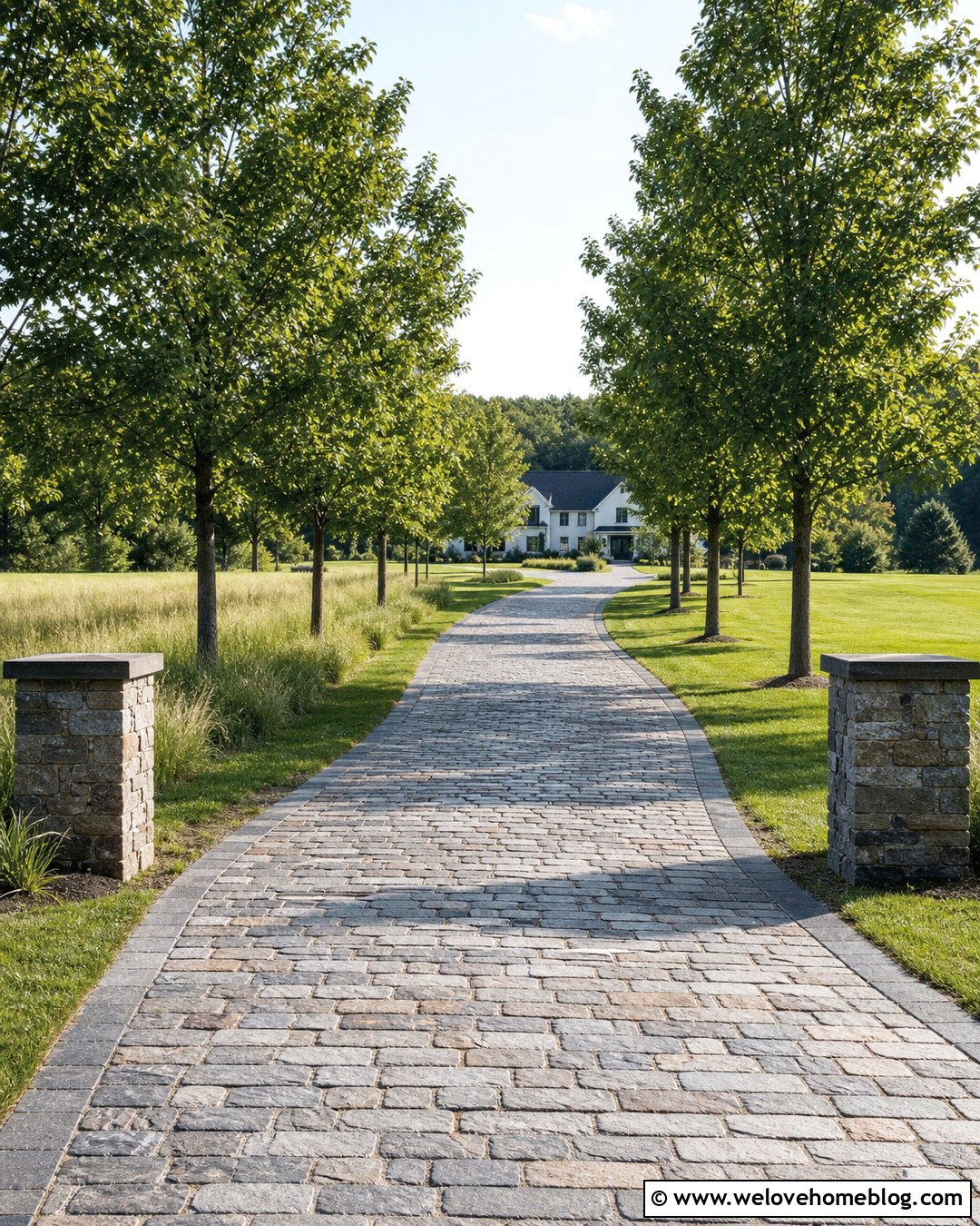 Tree Lined Cobble Driveway - 25 Cobble Driveway Ideas