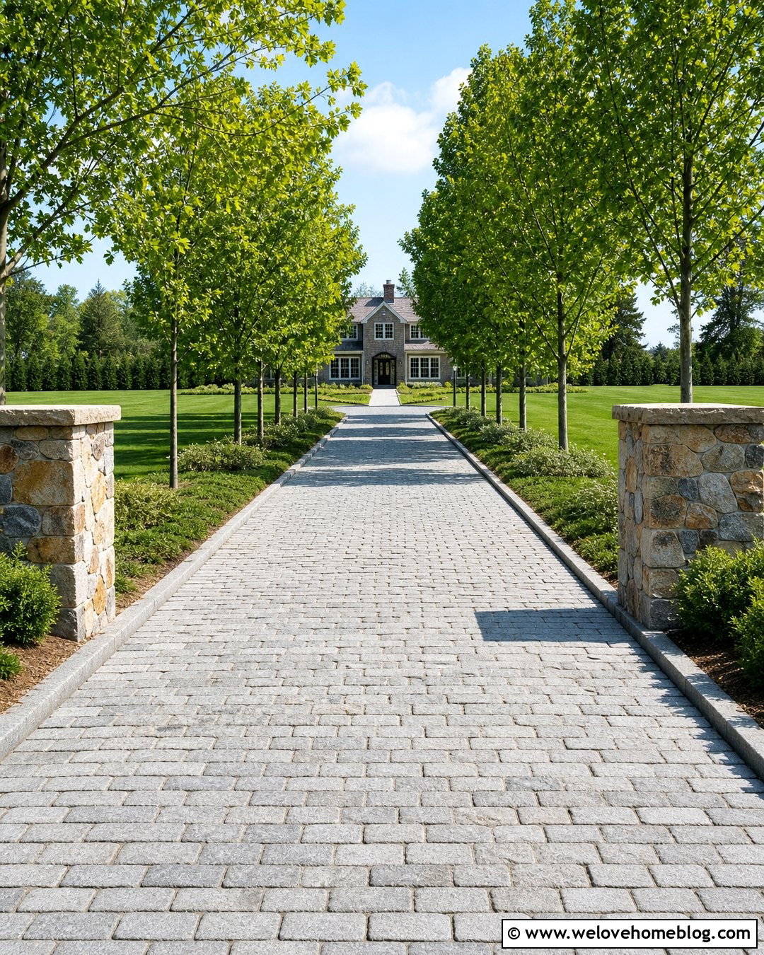 Tree Lined Cobblestone Driveway Entrance - 20 Cobblestone Driveway Entrance Ideas