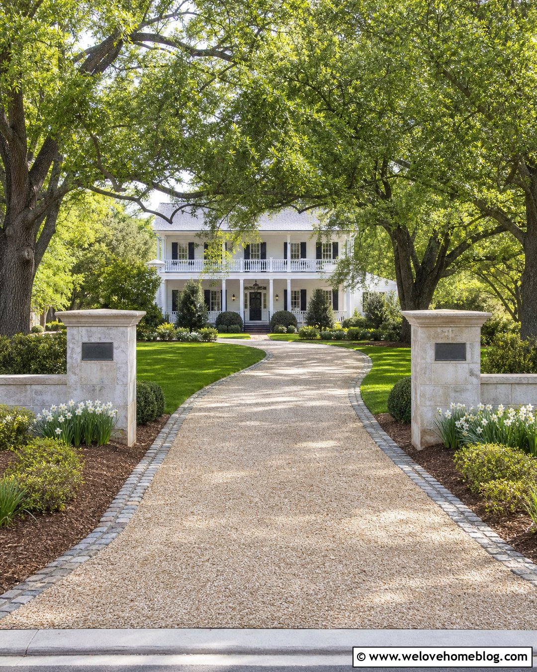 Tree Lined Driveway Entrance With Stone Markers - 25 Luxury Driveway Entrance Ideas
