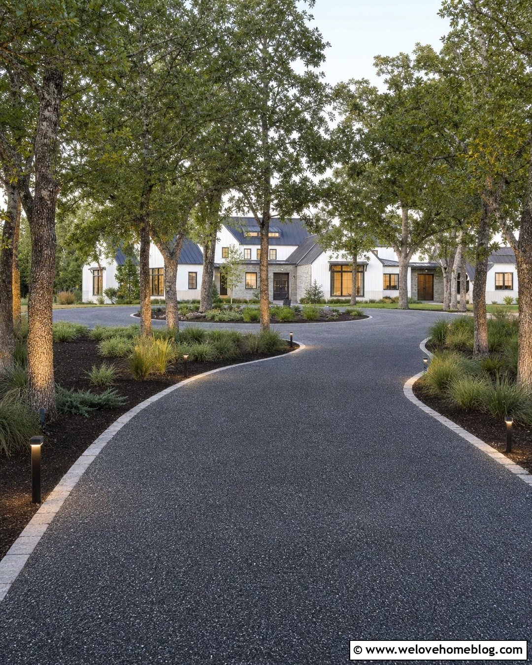 Tree Lined Driveway With Landscape Lighting - 25 Long Tree Lined Driveway Ideas
