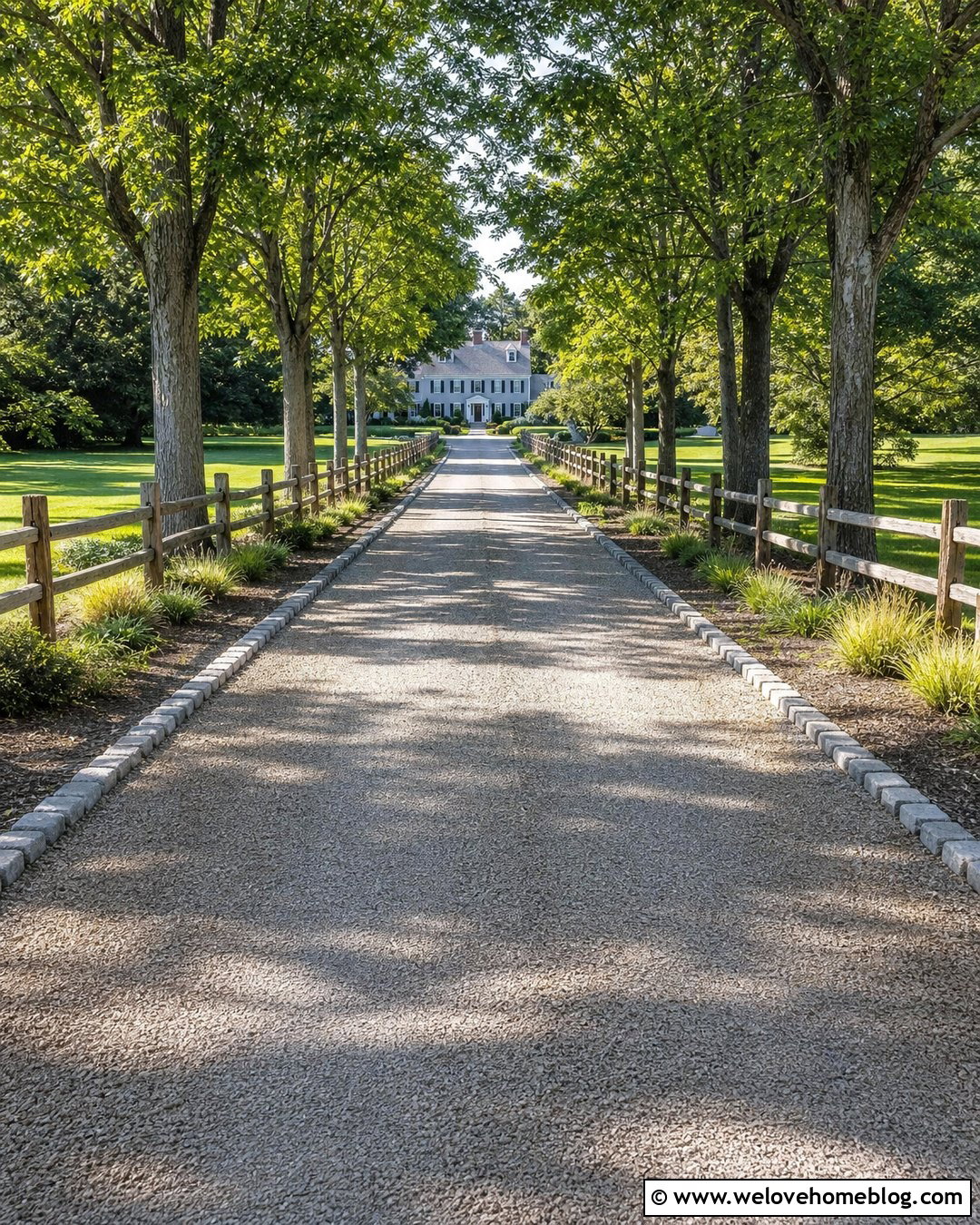 Tree Lined Driveway With Split Rail Fence - 25 Driveways Split Rail Fence Ideas