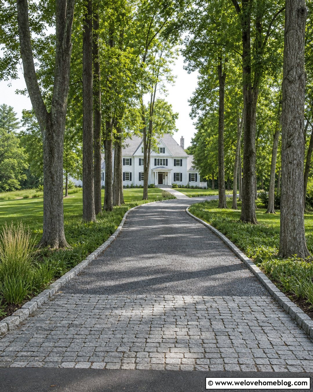 Tree Lined Driveway With Stone Apron - 35 Driveway Apron Ideas