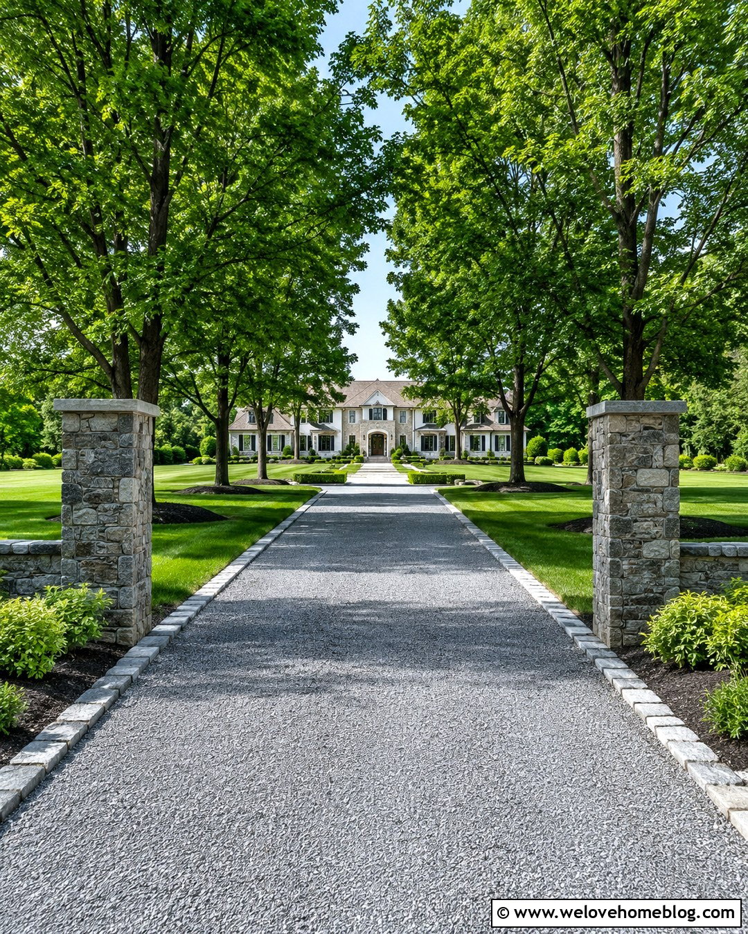Tree Lined Driveway With Stone Edging - 20 Lining Driveway Ideas
