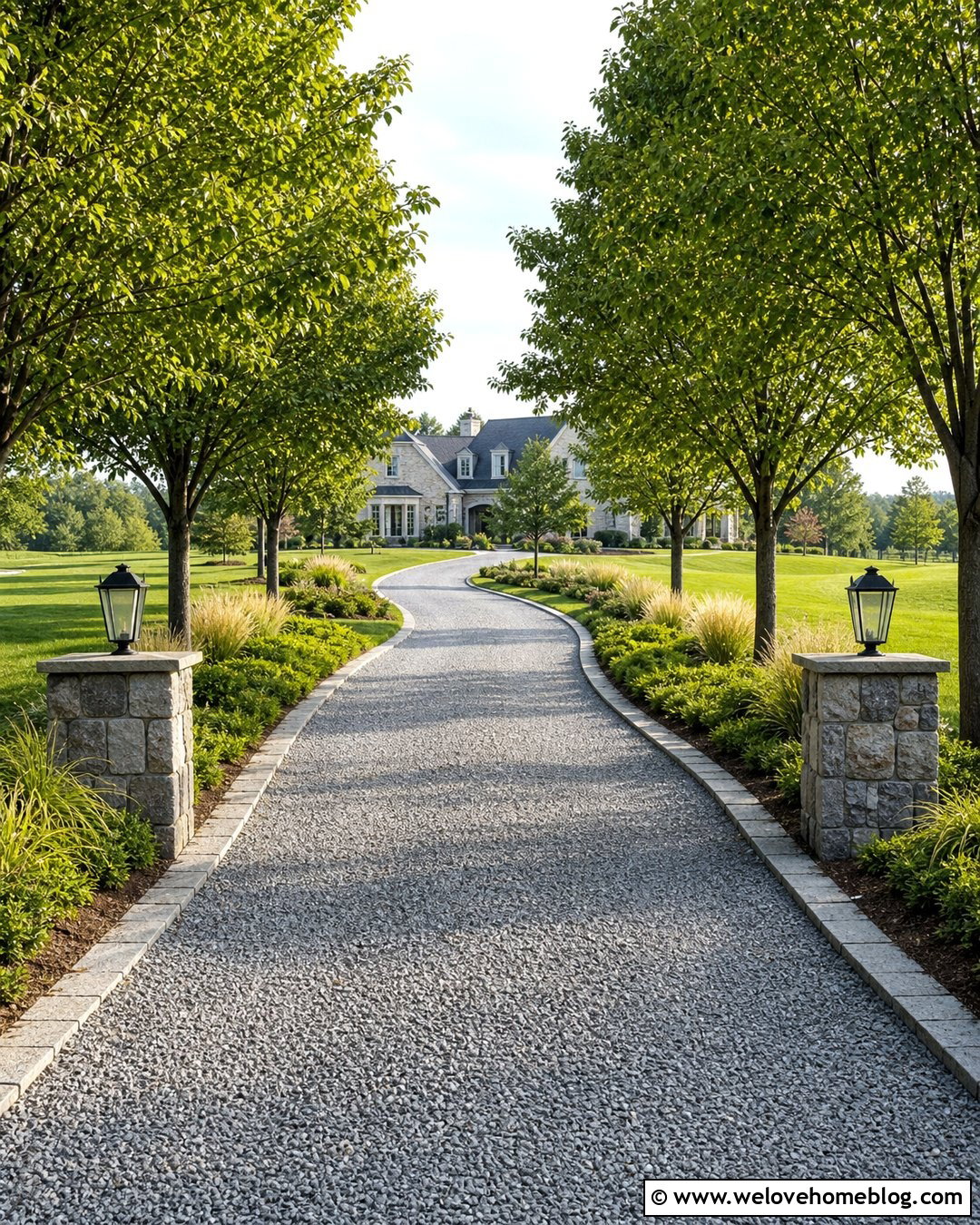 Tree Lined Gravel Driveway Entrance - 40 Driveway Entrance Curb Appeal Ideas