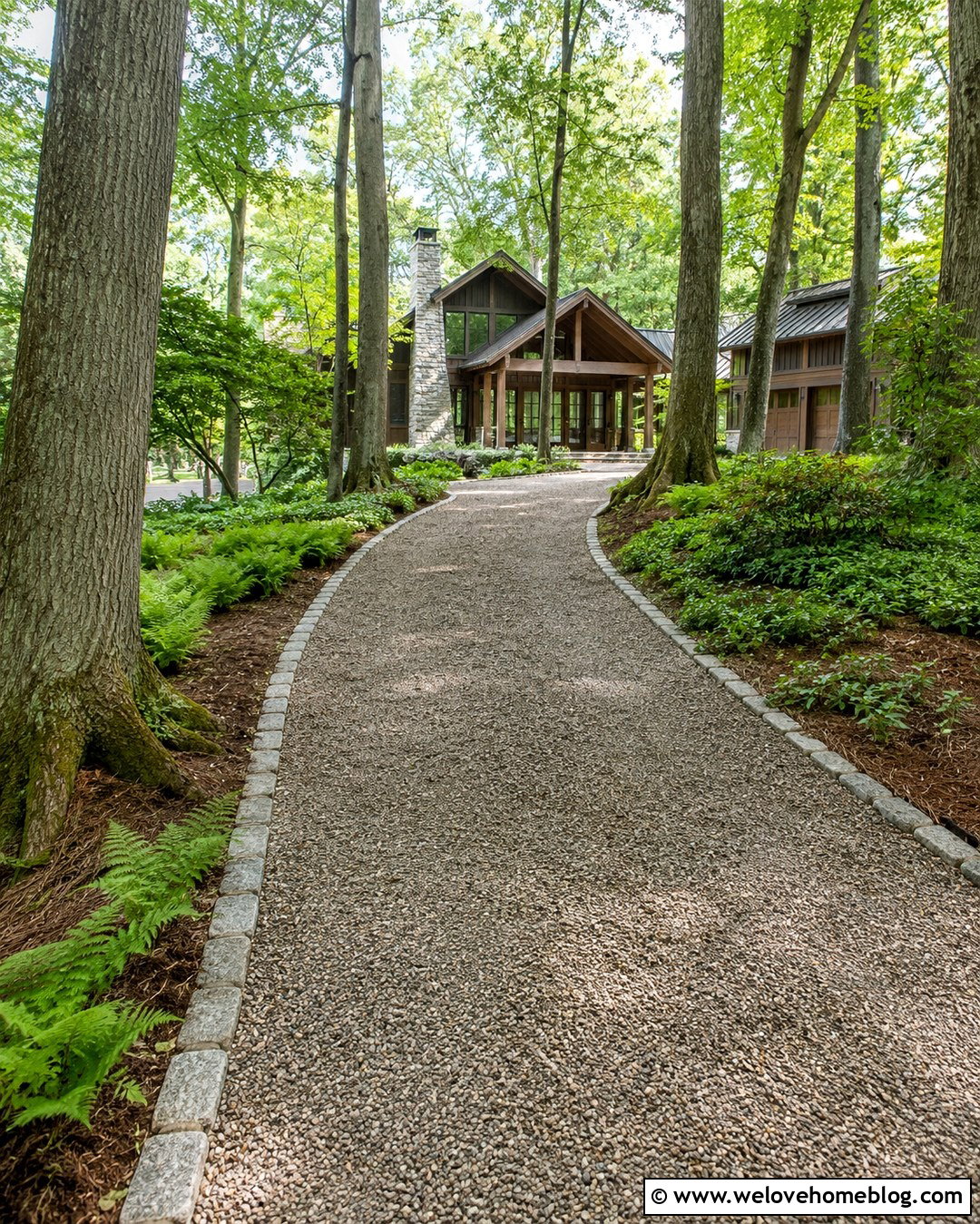 Tree Lined Gravel Driveway With Weathered Cobblestone Edging - 20 gravel driveway cobblestone edging ideas