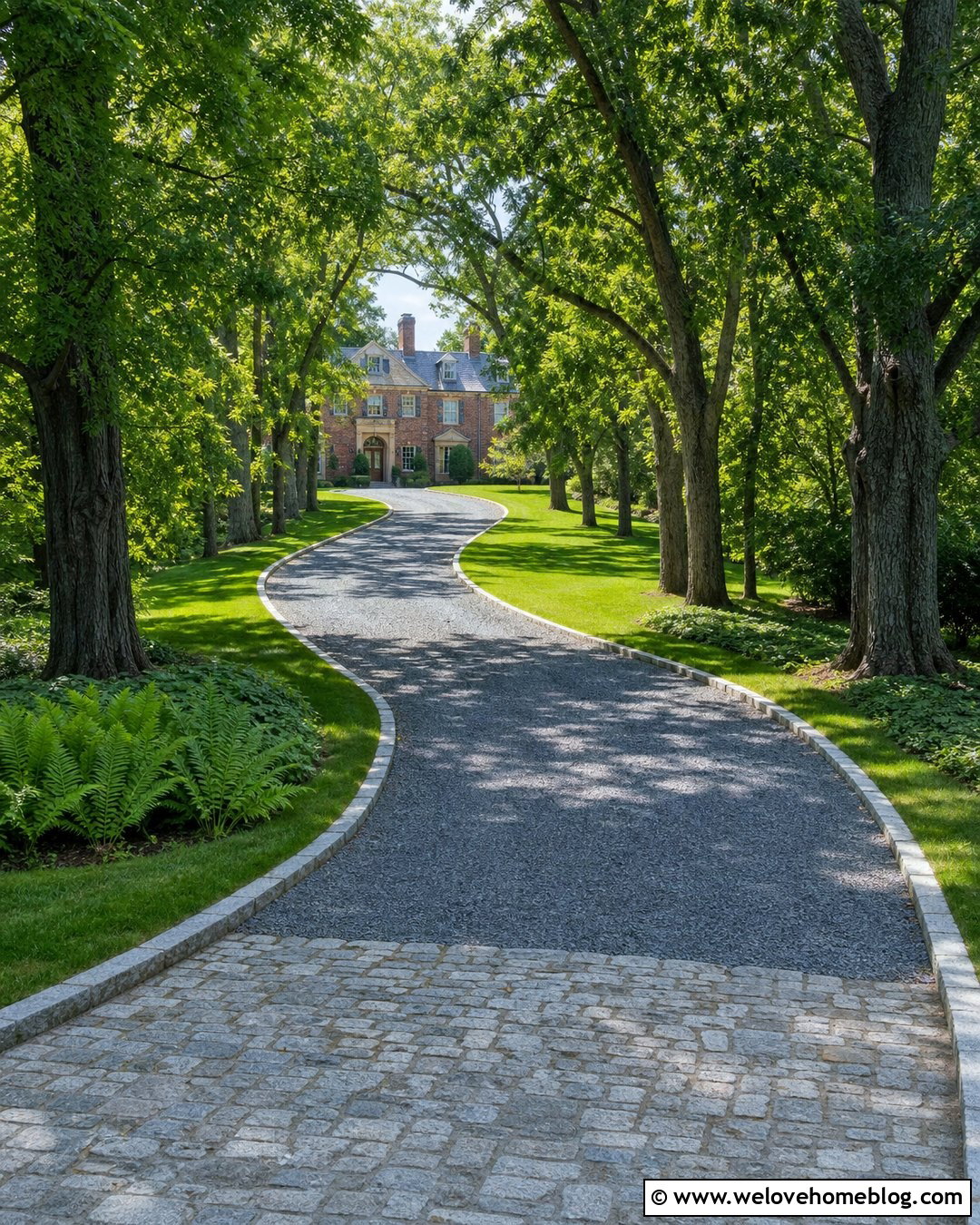 Tree Lined Gravel Estate Driveway - 25 Old Money House Driveway Ideas