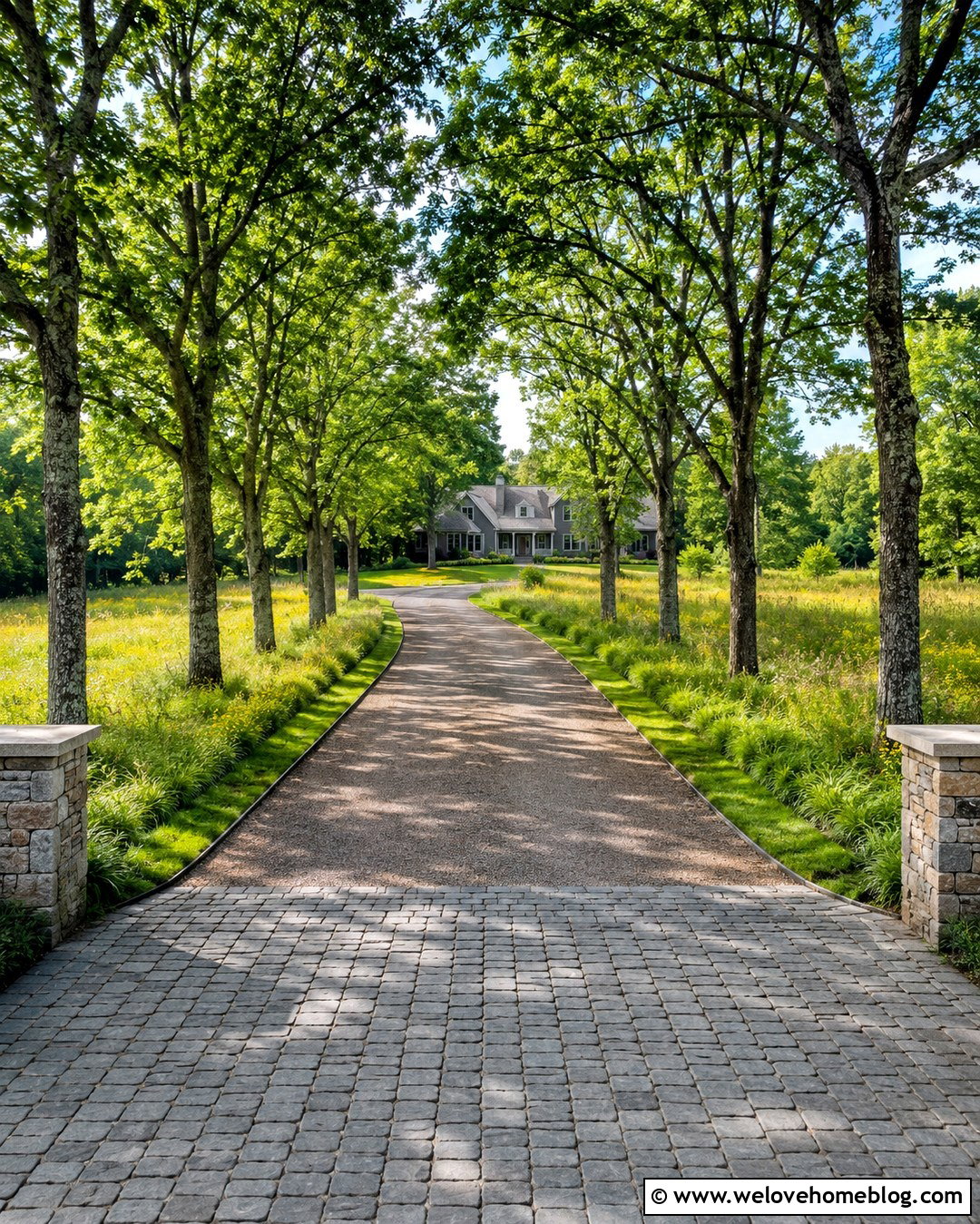 Tree Lined Pull Through Driveway - 20 Pull Through Driveway Ideas