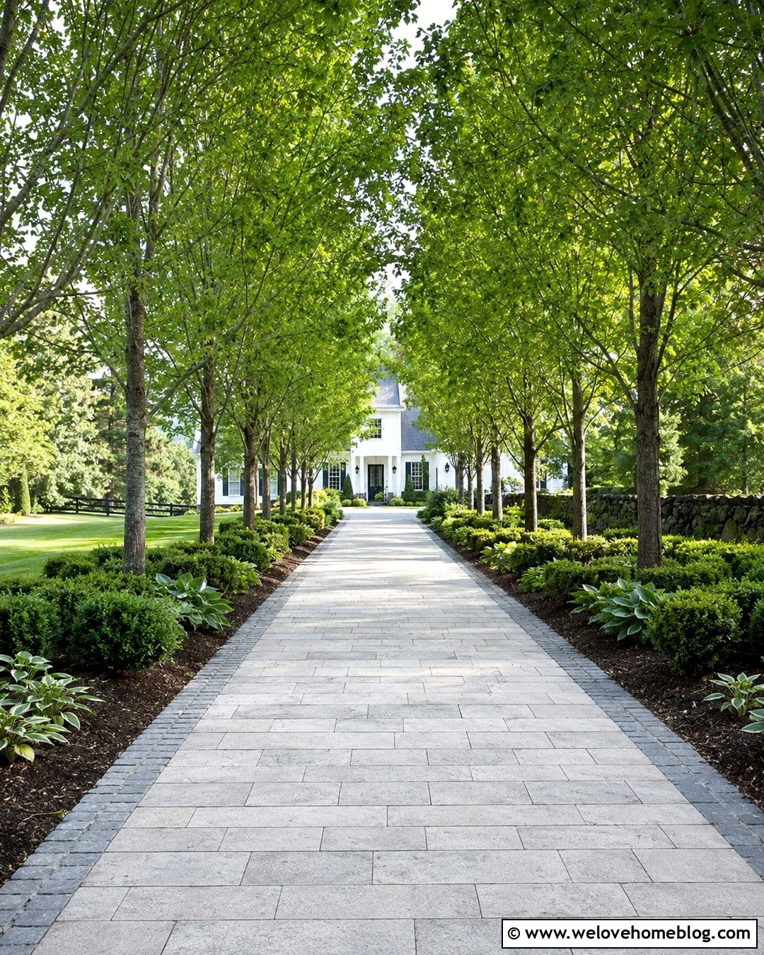 Tree Lined Silver Travertine Driveway - 20 silver travertine pavers driveway ideas