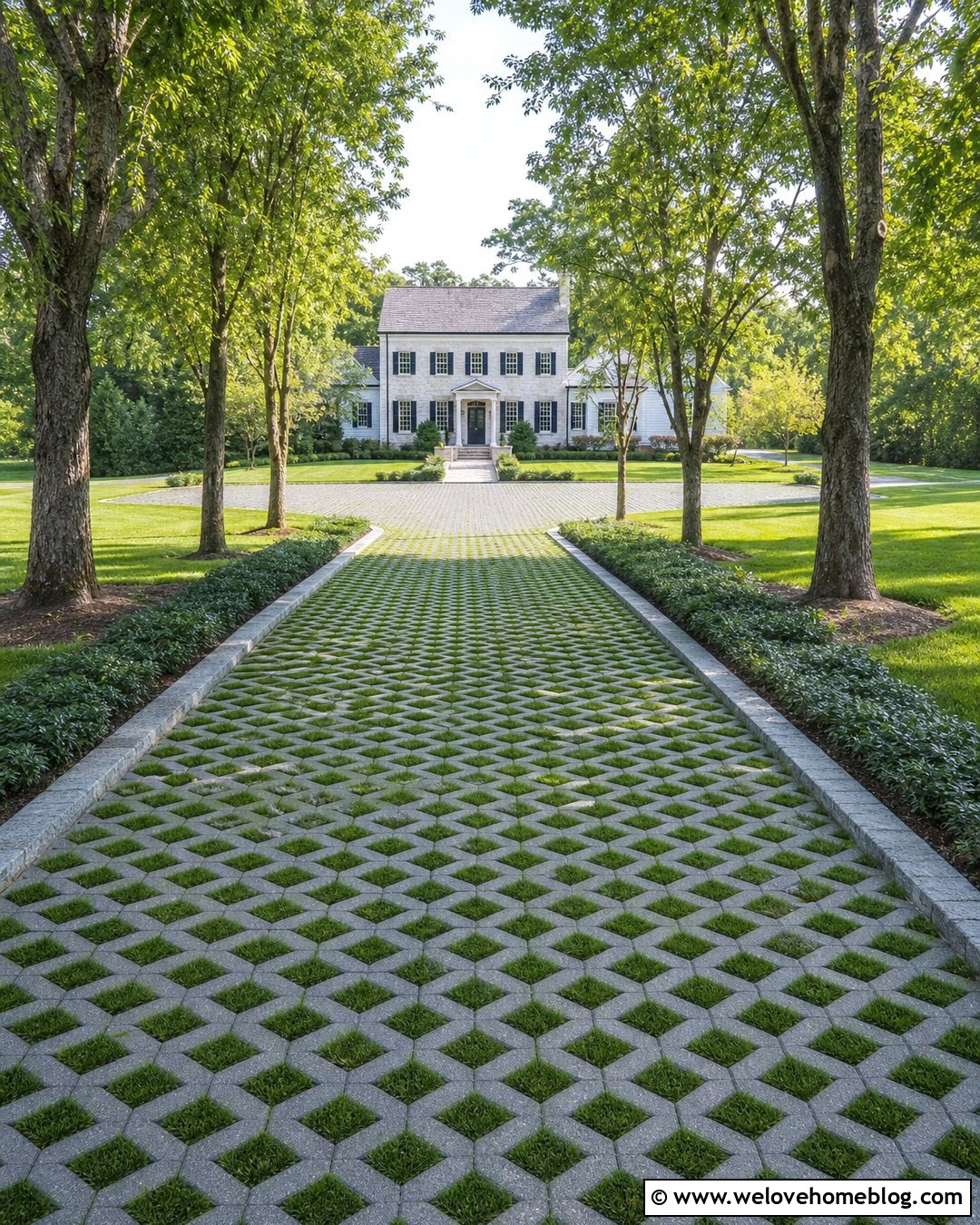 Tree Lined Turf Block Driveway - 20 turf block driveway ideas