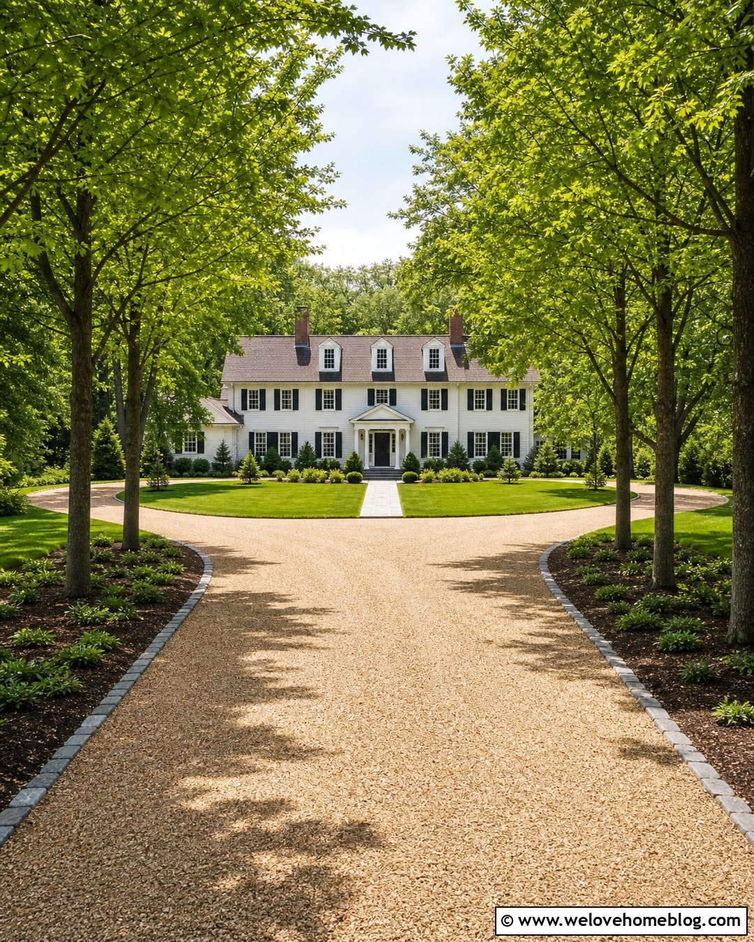 Tree Lined U Shape Driveway Entrance