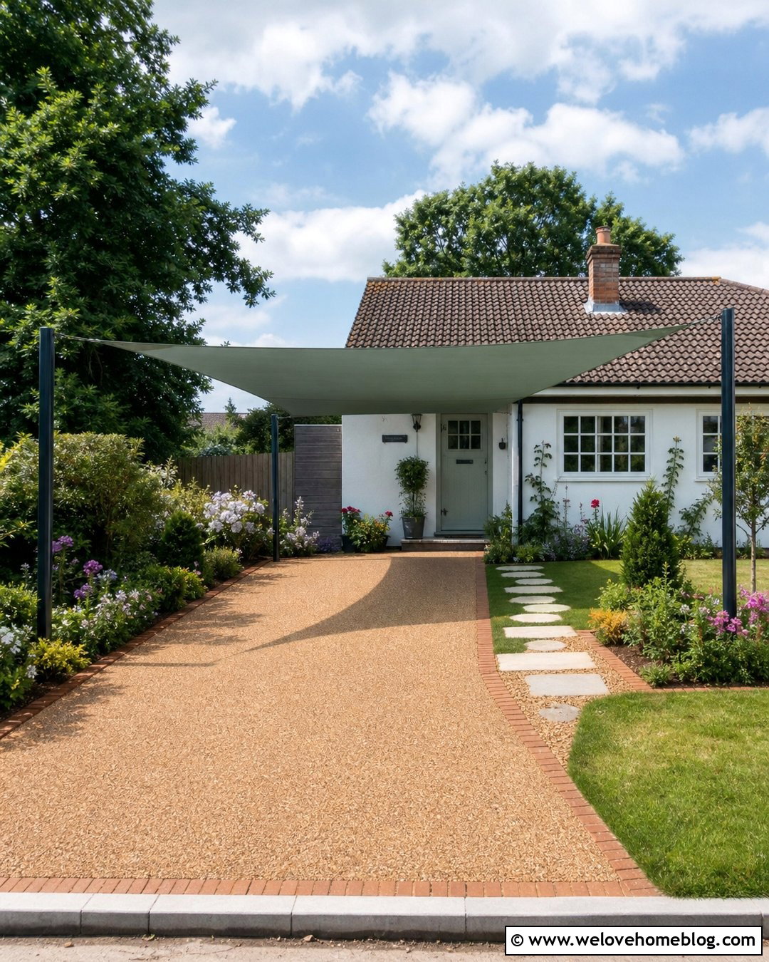 Triangular Driveway Shade Sail For Small Spaces - 25 Driveway Shade Ideas