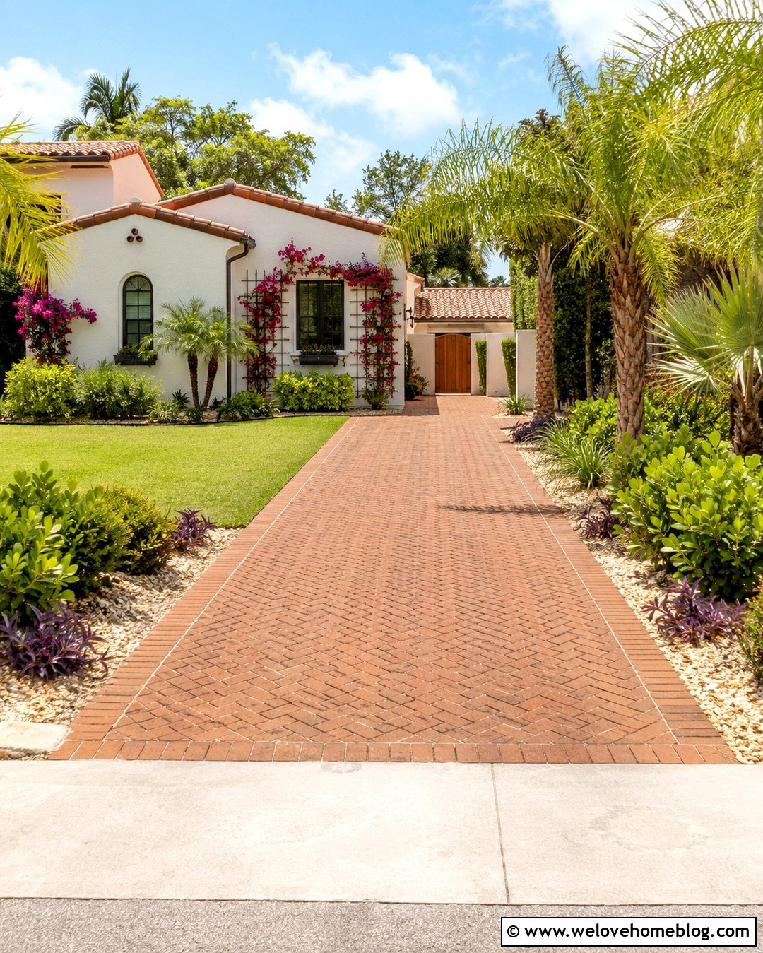 Tropical Brick Driveway With Bougainvillea - 20 tropical driveway landscaping ideas